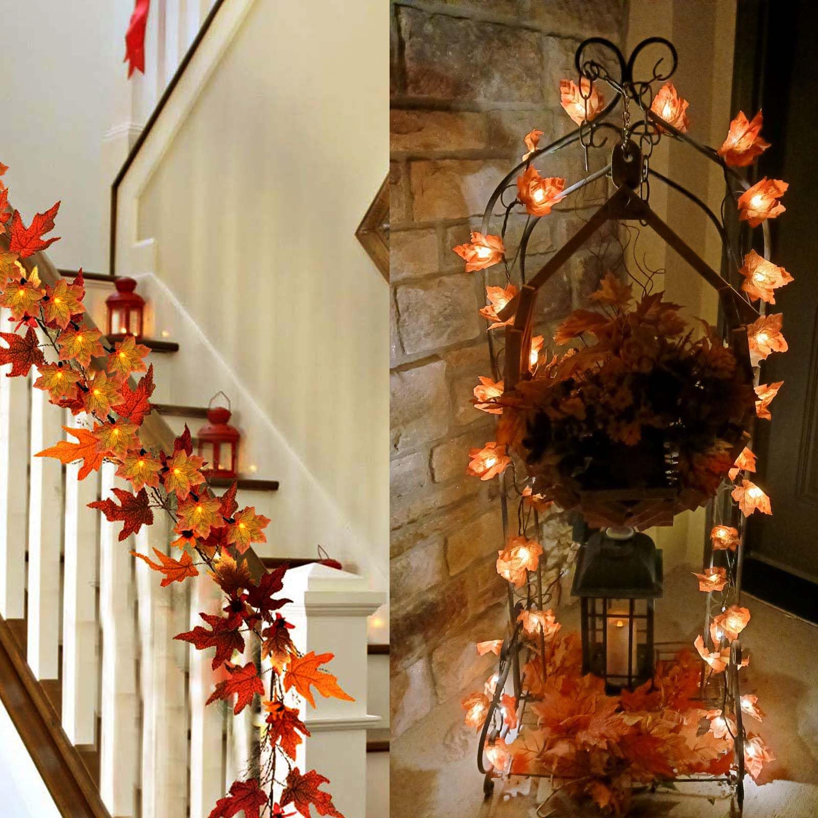 Romasaty LED Maple Leaf String Lights, 13.6FT, 35 Orange Fall Lights, Indoor/Outdoor Decor for Thanksgiving, Halloween, Christmas