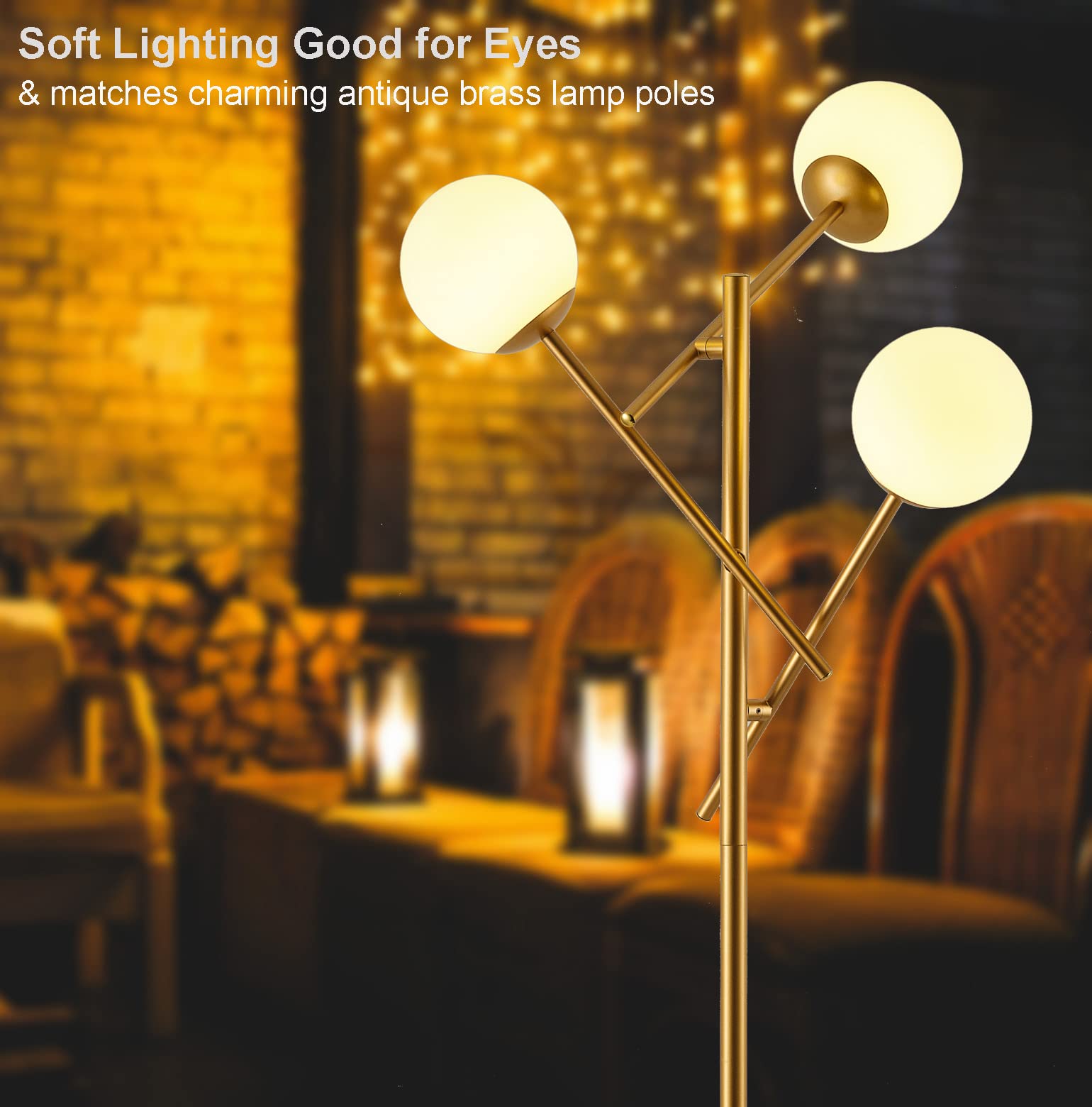 Fiqevs 3 Globe Mid Century Floor Lamp - Modern Gold With Rotatable Glass Shades, Led Bulbs