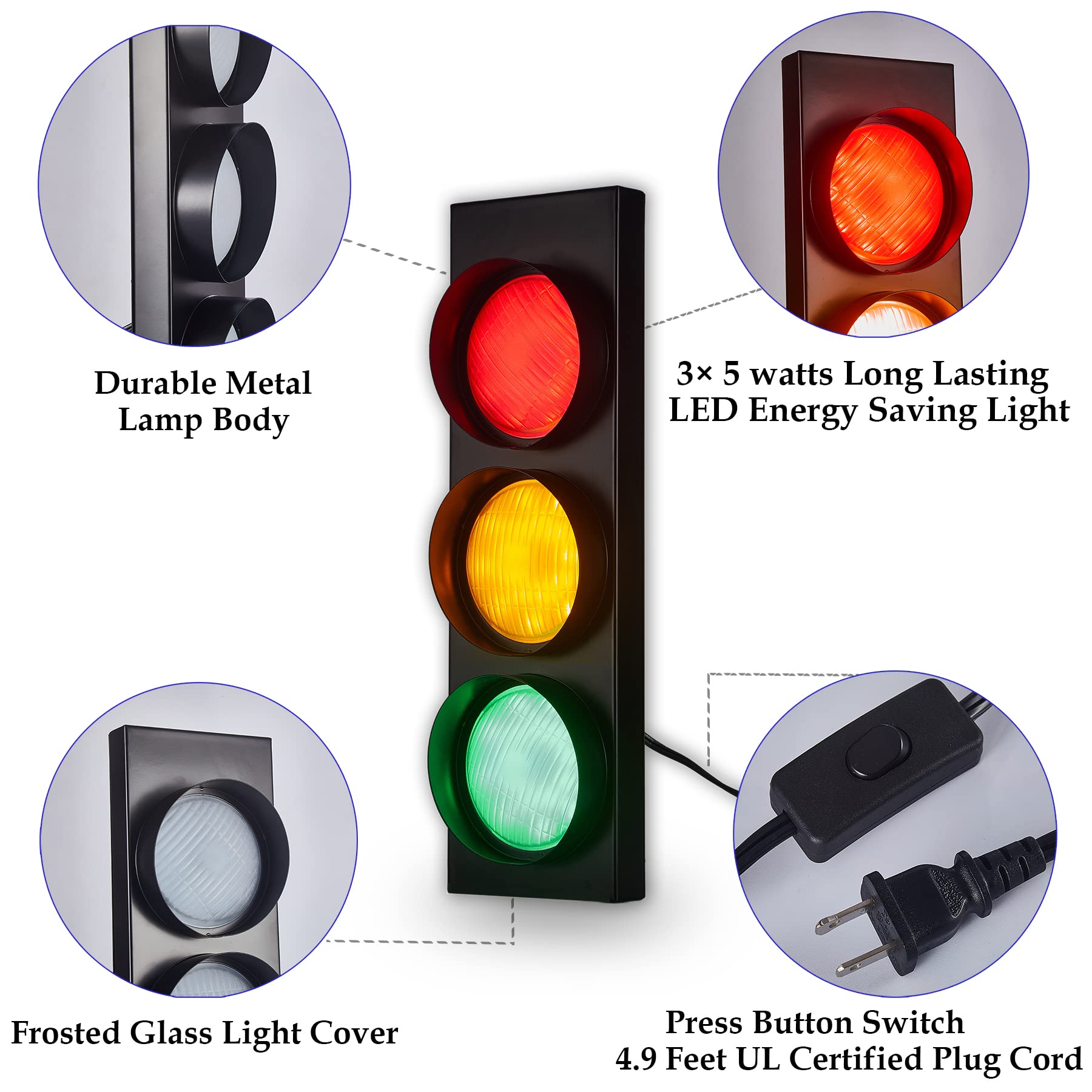 PANLAVIE Traffic Light Wall Lamp, Remote Control LED Sconce, 18.5'' Black Metal, Retro Kids Bedroom Decor, Model PLV-TLD02
