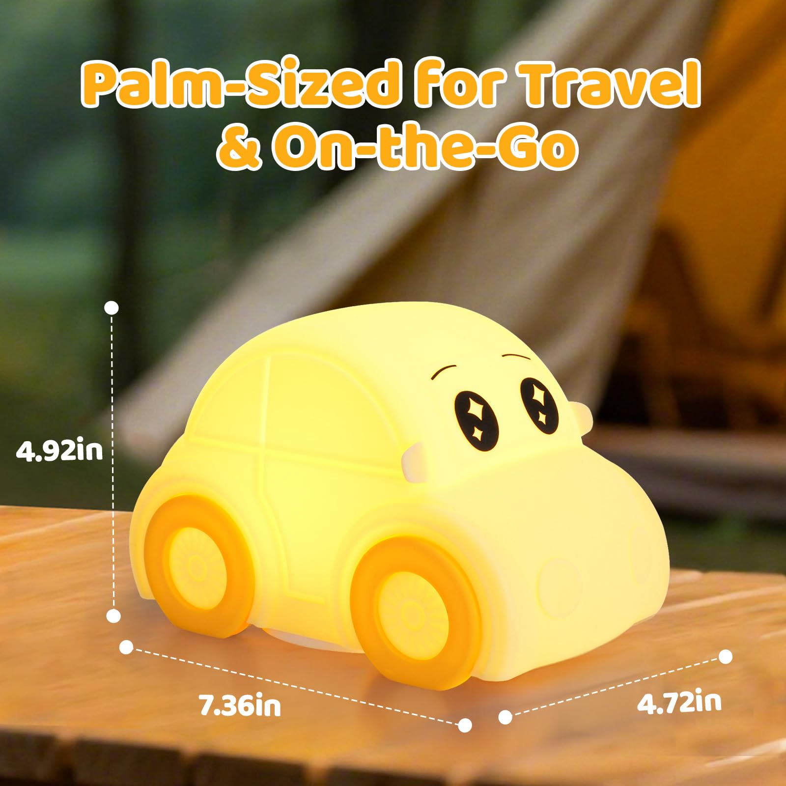 GAGBC Car Night Light for Kids, Color Changing+Dimmable+1800mAh Rechargeable+Timer+Silicone, Squishy Touch Toddler Night Light,