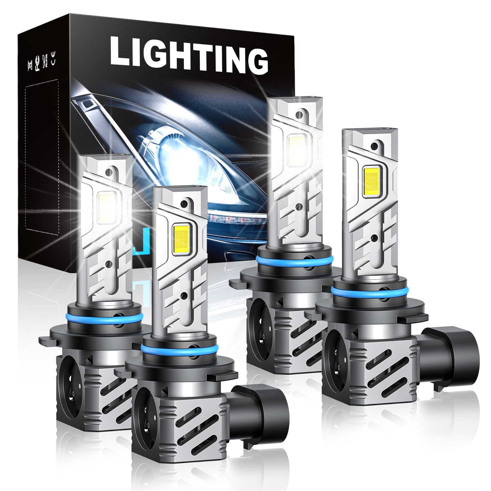 RCJ Fog Light Bulbs Combo, 35000LM, 6000K Cool White, 9005/HB3 9006/HB4, Aluminum, Pack of 4
