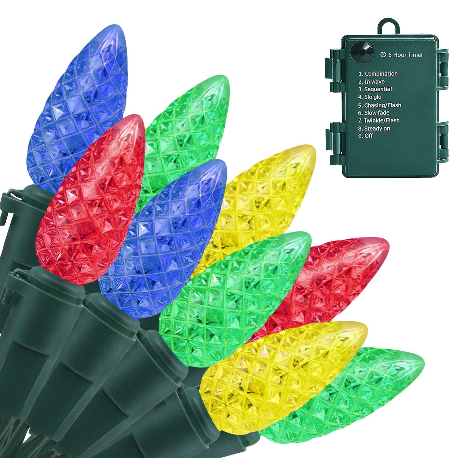 ASENEK Battery Operated String Lights - 18ft 50 LED C6 String Lights Christmas Lights Battery Powered String Lights for Indoor Outdoor Christmas Tree Wreath Party Decoration, Waterproof, Multicolor