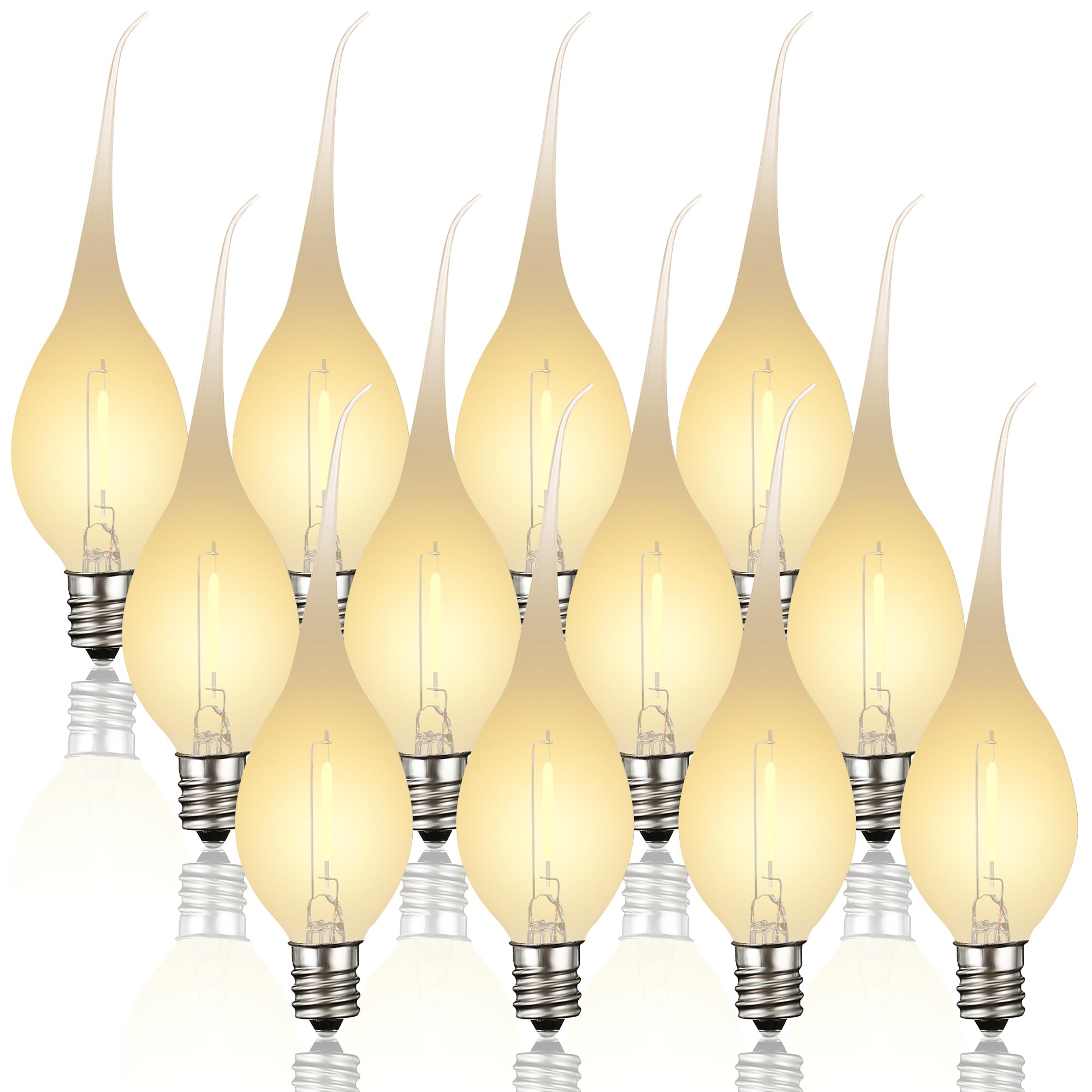 Meonum 12 Pcs Silicone Dipped Candle Light Bulbs, LED Silicone Candle Bulbs, 0.7 Watts Chandelier Light, C7 Lamps, E12 120V Whit