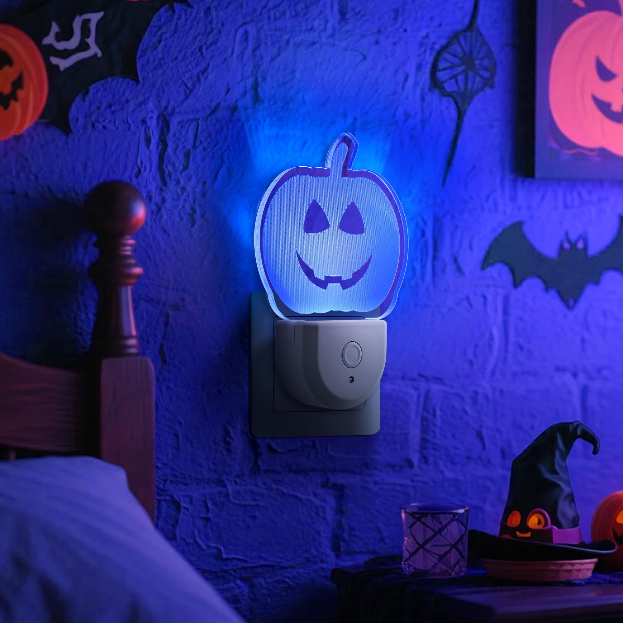 Meonum 2 Pack Halloween Night Light for Kids, 7 Color Plug in Night Light for Kids, Dusk to Dawn Sensor, Nightlights for Girls B