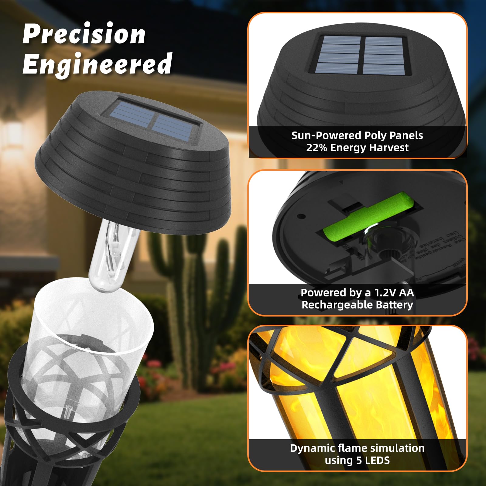 Evelynsun Solar Garden Lights - Flickering Flames Torch Light, Waterproof, 4 Pack, Black