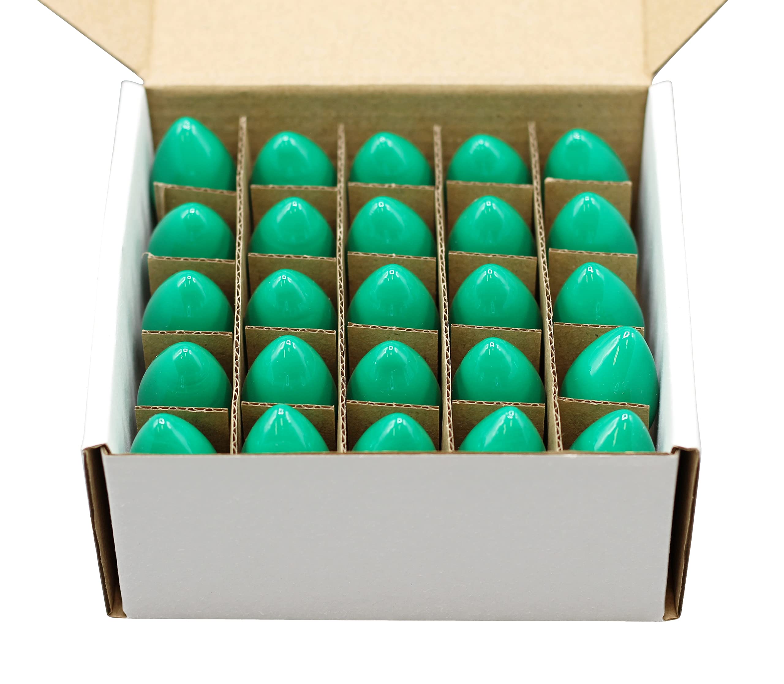 Creative Hobbies C7 LED Green Replacement Light Bulbs, 0.7W Ceramic Vintage, E12 Candelabra Base, 25 Pack