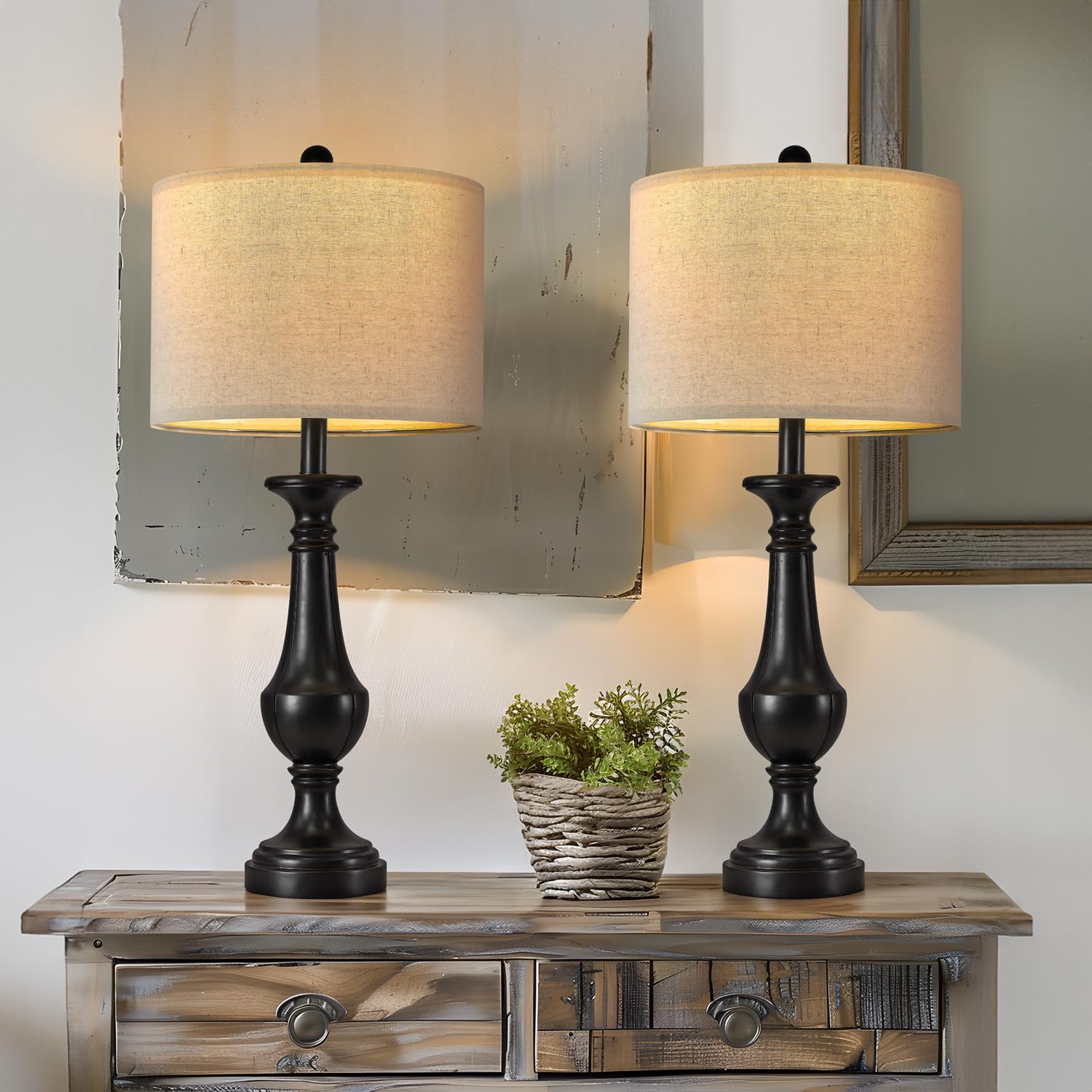 Pokat 27.5'' Farmhouse Table Lamp For Living Room, Mid Century Tall Table Lamp For Bedroom, Bedside Lamps For Night Stands, Wood