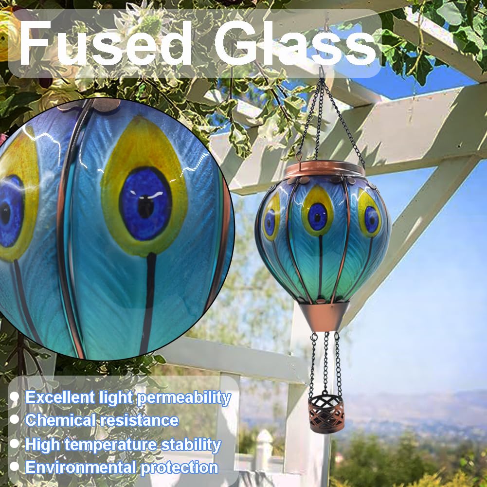 teyigarden Solar Hot Air Balloon Lantern - Glass, Waterproof, 18in H, Peacock-Blue, Model SL-6069082028
