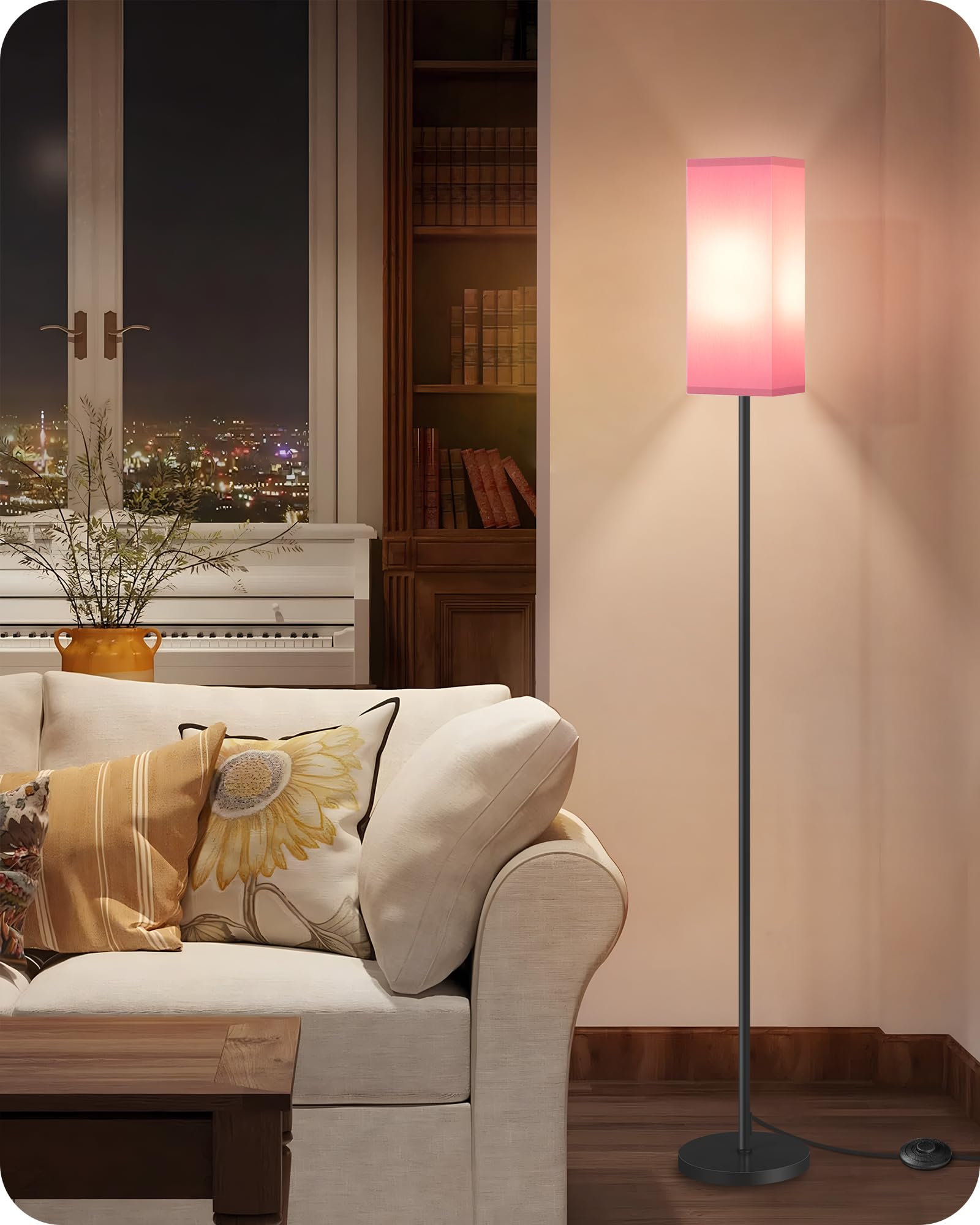 Goebleson Modern Floor Lamp With Foot Switch, Minimalist Design, Black & Pink, Fcc Listed