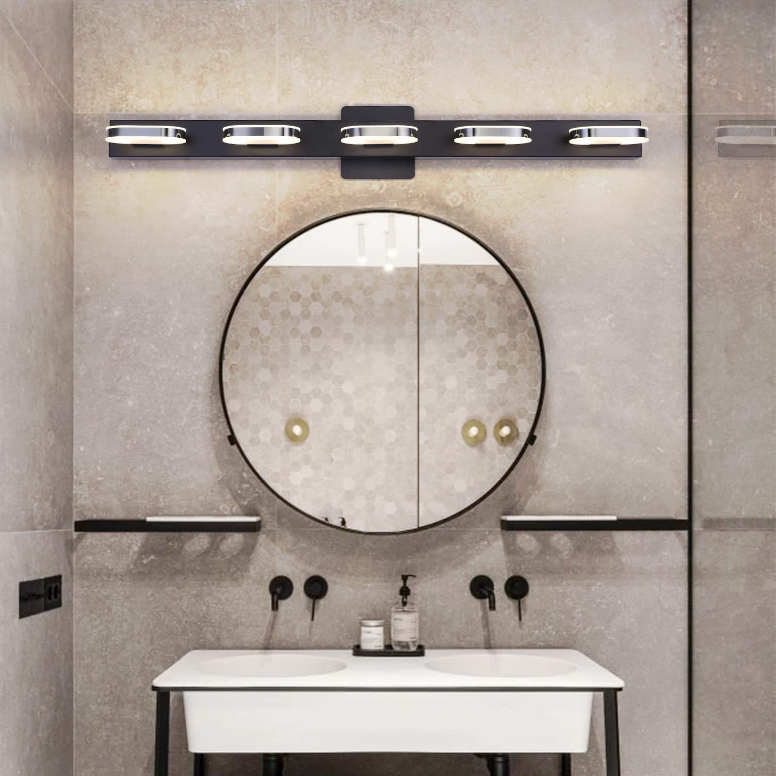 Myhaptim Modern Led 5-Light Bathroom Vanity Light Sconce - Black, 33 Inch Natural White Light