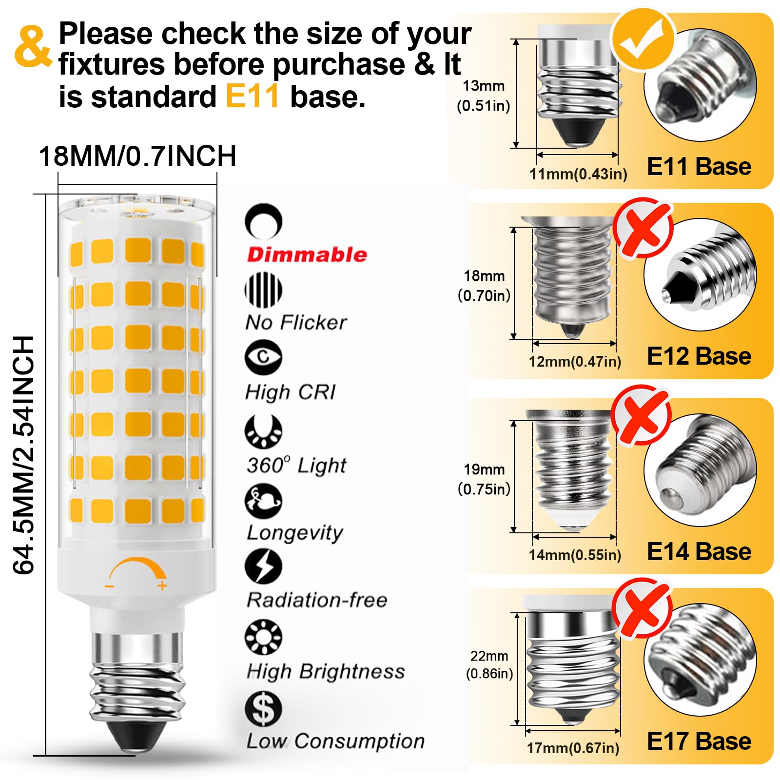 Lacnooe E11 Led Bulb Dimmable Jde11 120V 75W Halogen Candelabra Bulbs Equivalent T3 T4 Mini Base Jd E11 Bulb 3000K Warm White 7W 750Lm E11 For Ceiling Fans Chandeliers Cabinet Lighting 4 Pack