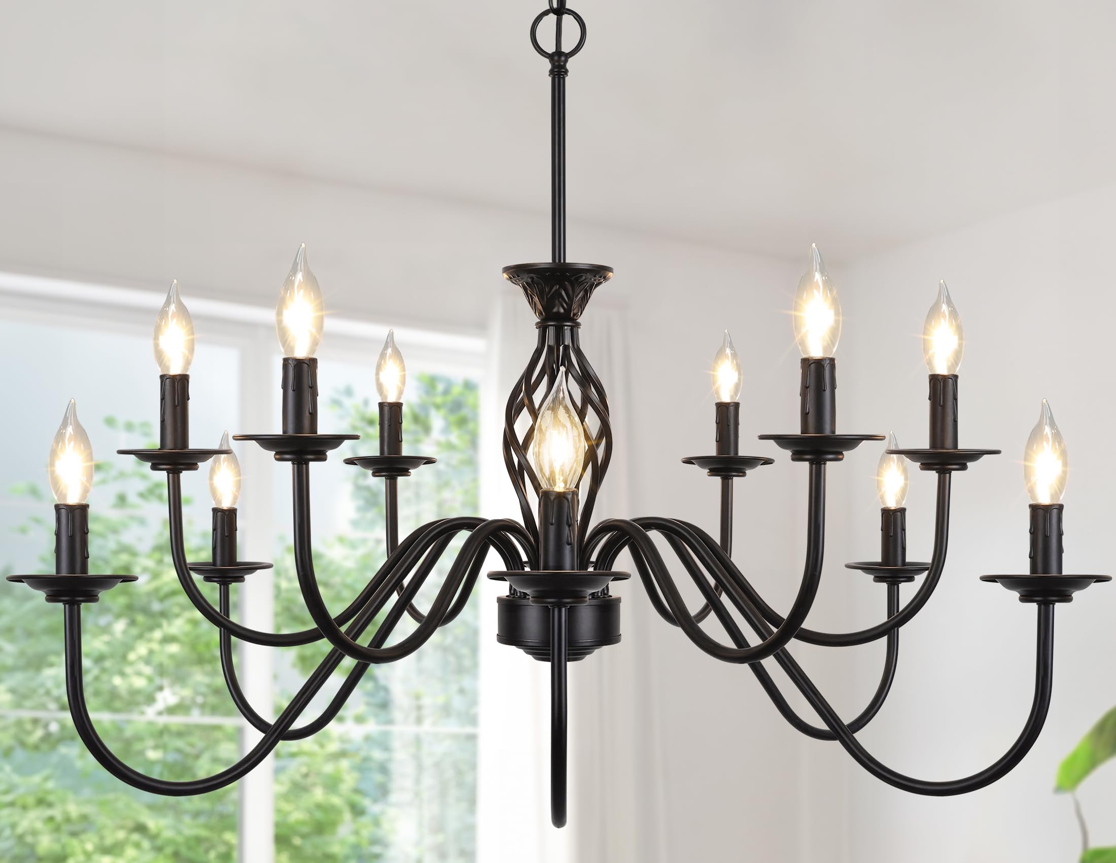 12-Light Farmhouse Candle Chandelier for Living Room, Rustic Industrial Pendant Ceiling Light Fixture, Vintage Hanging Lamp for 