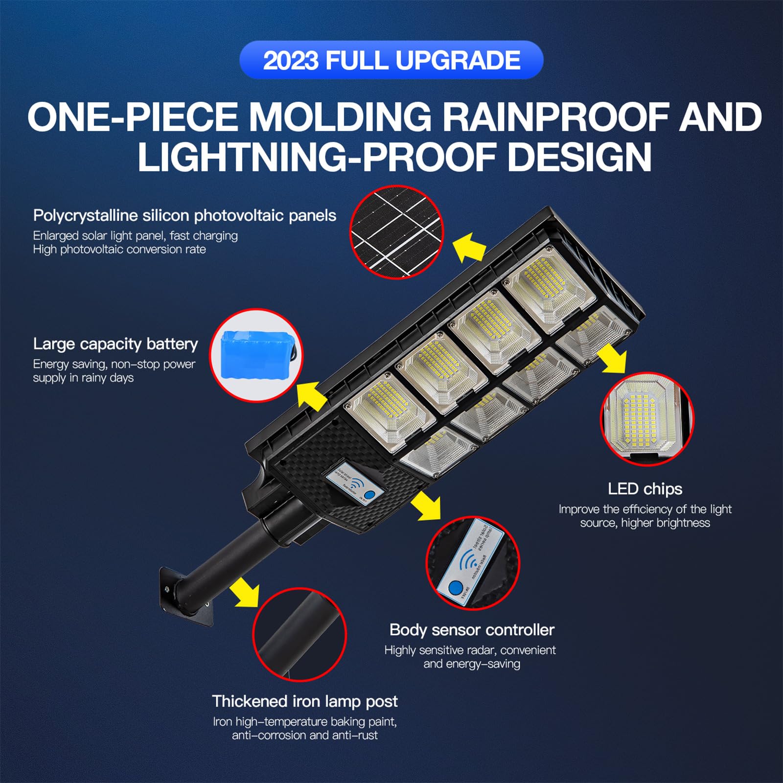 Dhrtara Solar Lights Outdoor, 500W Led Solar Powered Motion Sensor Flood Lights, With Remote, Dusk To Dawn Ip66 Waterpro Solar S