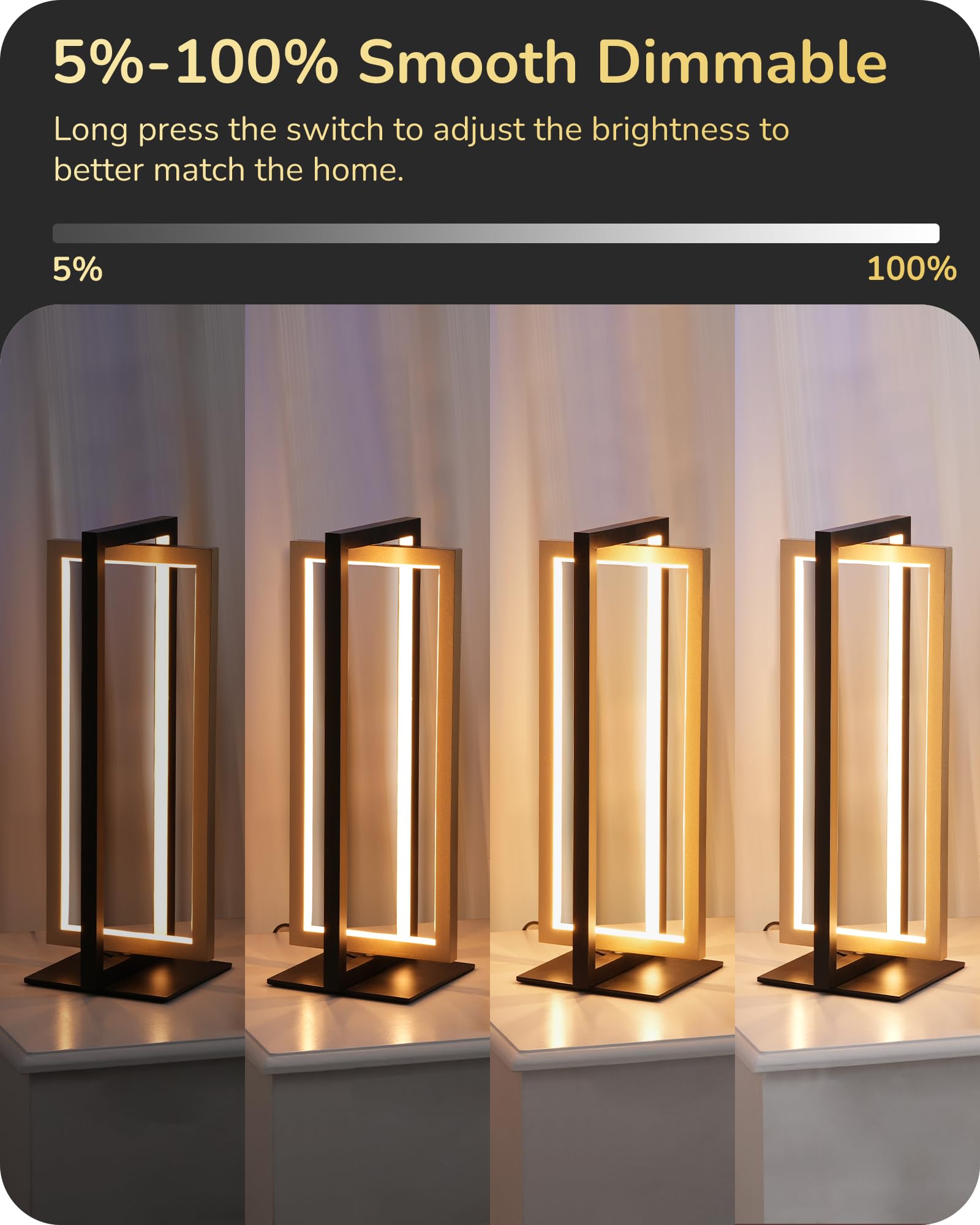 EDISHINE LED Table Lamp - 3 Color Temperatures, 750LM, Stepless Dimmable, Angle Adjustable, Gold Metal Finish