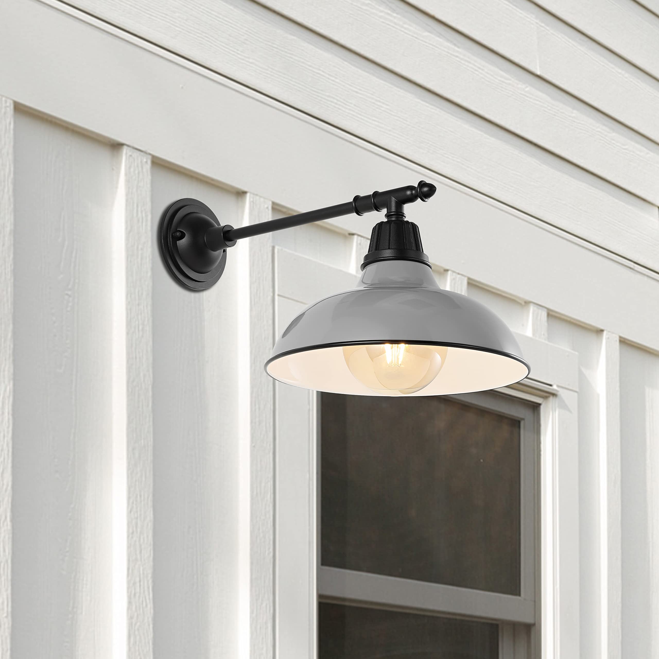 JONATHAN Y 1-Light Farmhouse Sconce Metal Bowl Shade 12.25in Gray/Black Model JYL7615D Indoor/Outdoor Lighting