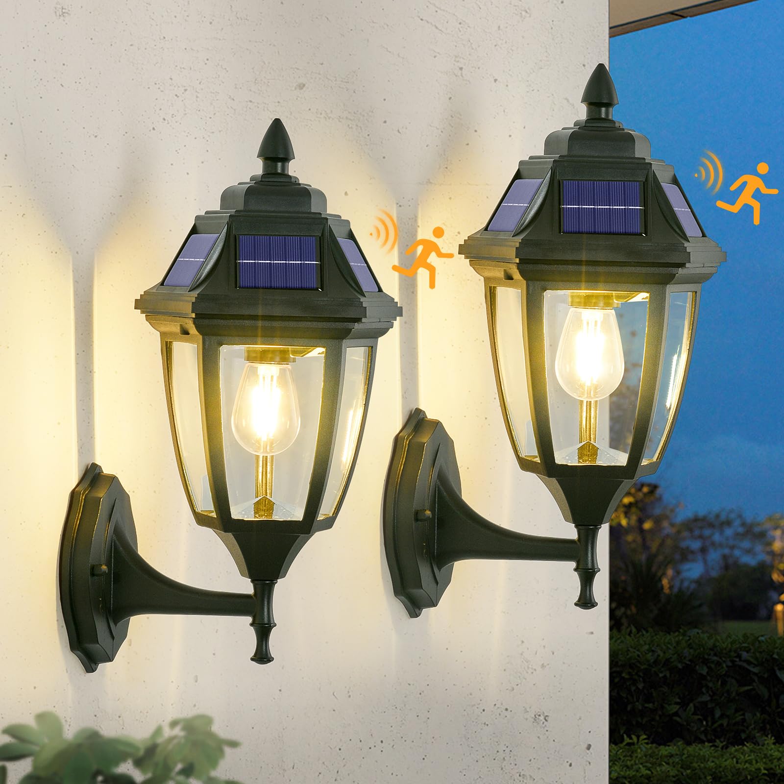 TEBLAMPUE Solar Porch Lights 2 Pack, Motion Sensor Solar Sconce Lights Outdoor, Aluminum Solar Powered Outdoor Wall Lights for H