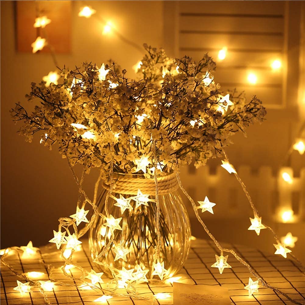 Twinkle Star 2-Pack 100 Led Star String Lights, Plug In Fairy String Lights Waterproof, Extendable For Indoor, Outdoor, Wedding Party, Christmas Tree, New Year, Garden Decoration, Warm White
