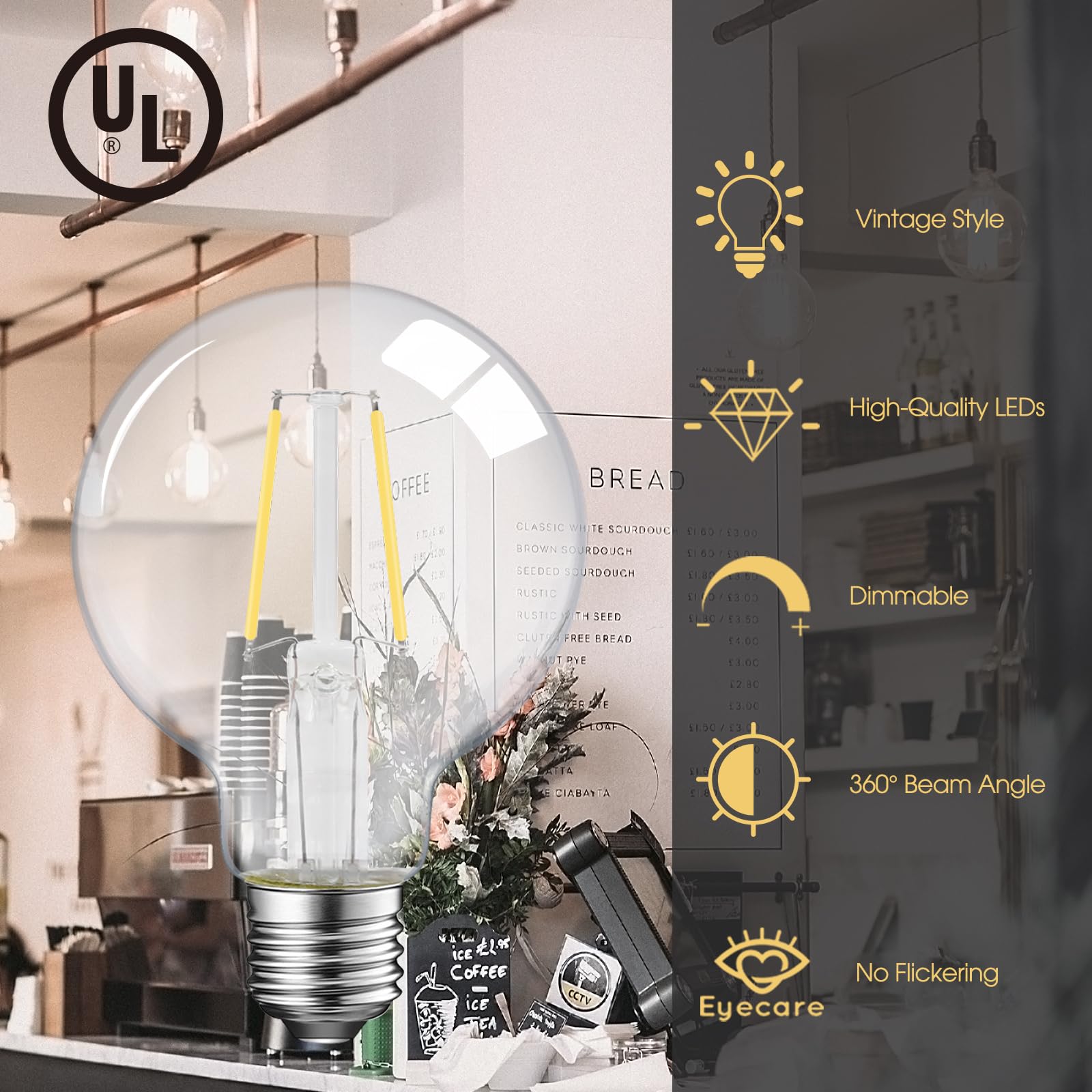 Energetic Led Edison Light Bulb, 5W Dimmable, G25 Globe Shape, Clear Glass, 60W Equivalent, 4000K Cool White, 500Lm, G80 Christm