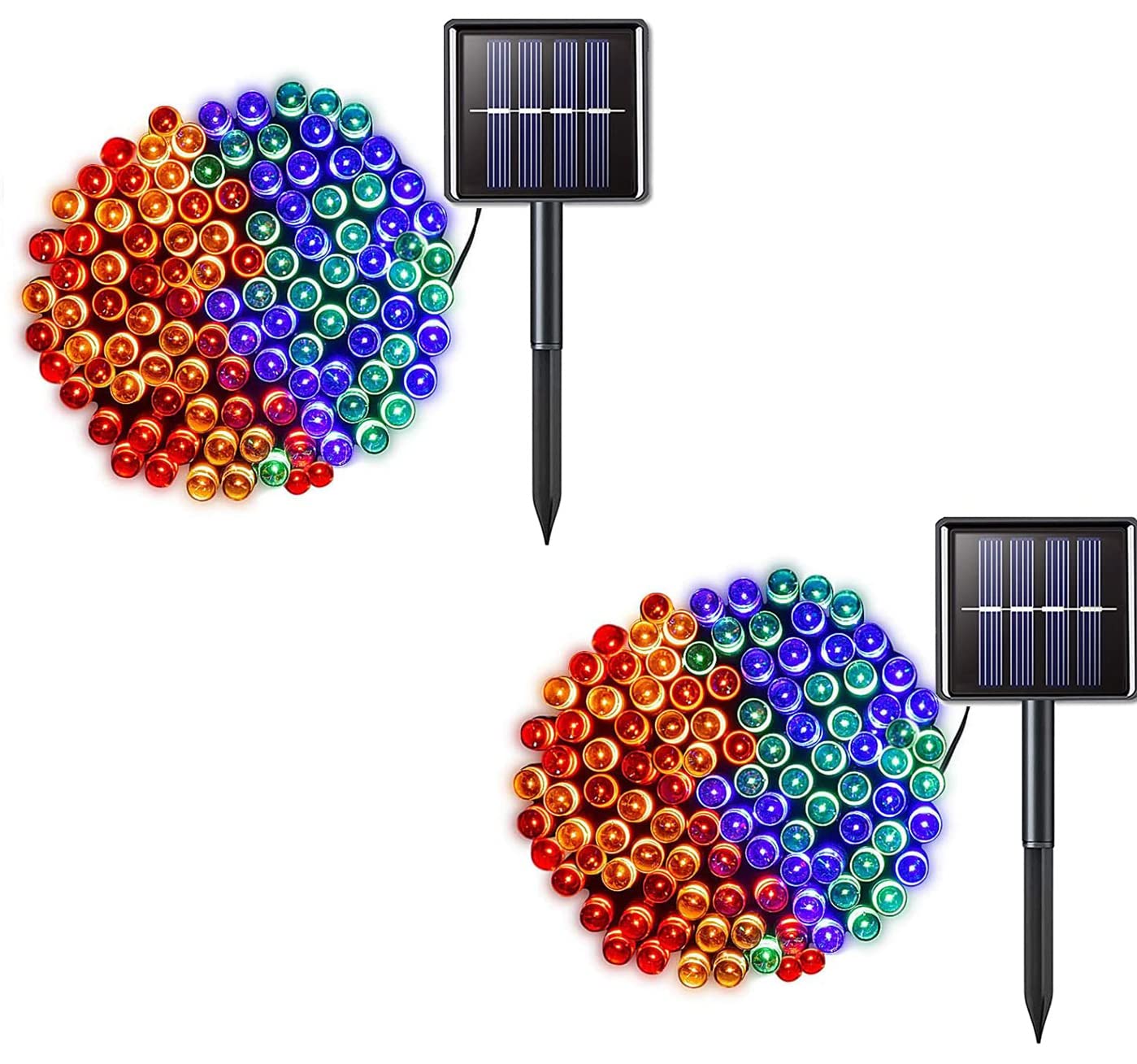 amadecohome 2 Pack Solar String Lights, 8 Modes Outdoor 42ft 100LED Waterproof Lights for Garden, Tree, Yard, Christmas, Wedding, Party (Multicolor)