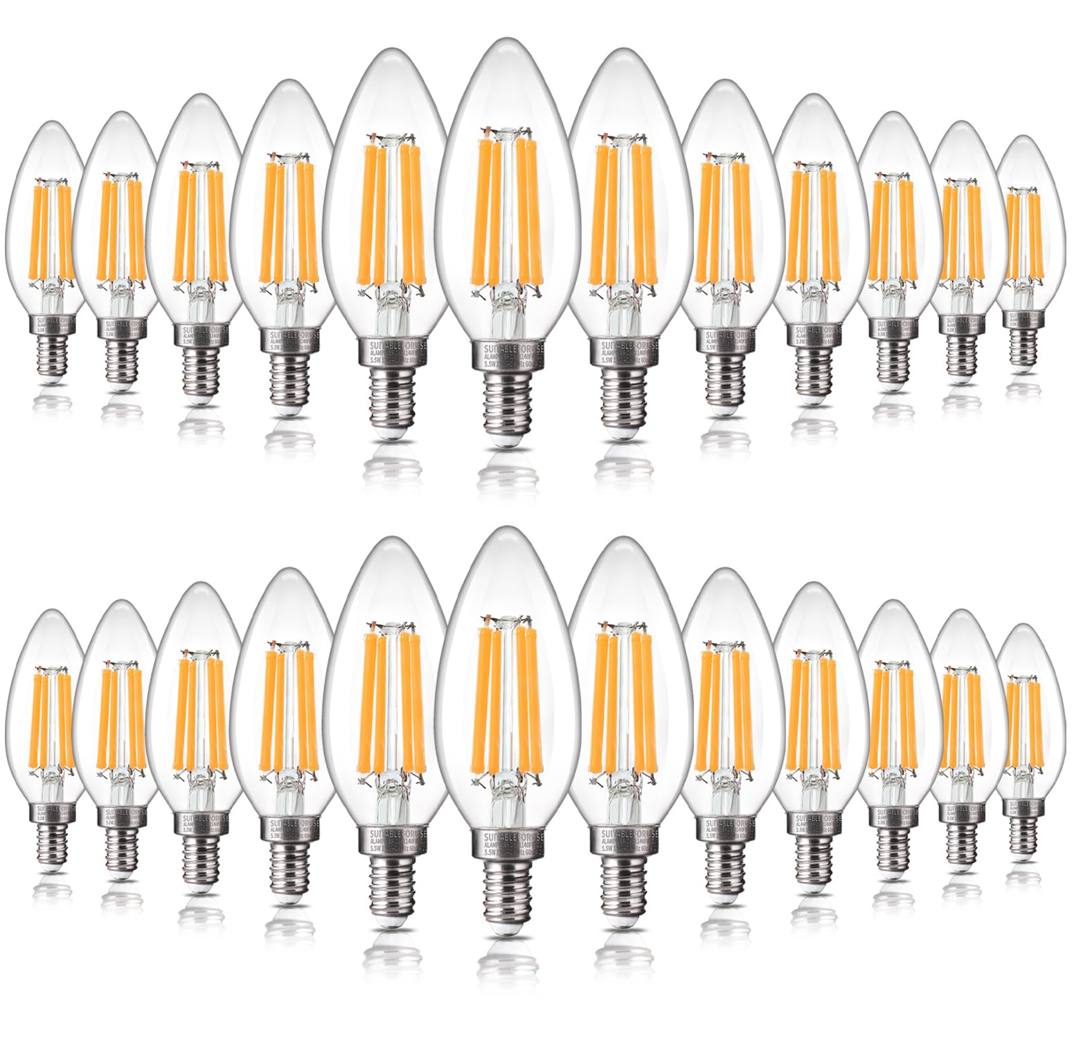 ALAMPEVER 24 Pack Chandelier Light Bulbs 100 Watt Equivalent, 800LM Bright Dimmable LED Light Bulb, E12 Base, 2700K Soft White, 