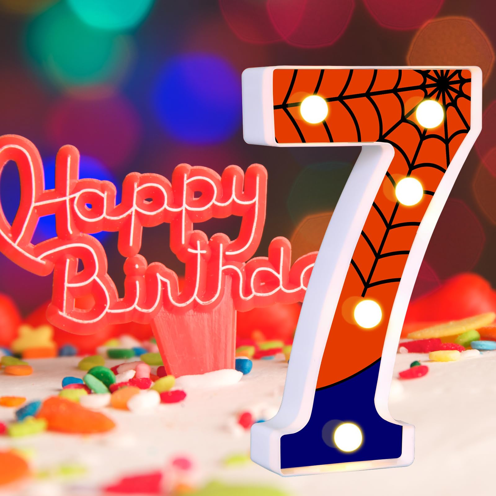 Spider Light Up Numbers Spider Birthday Decorations Happy Birthday Light Up Sign For Spider Decorations Spider Party Favors Spider Birthday Party Supplies (Number 7)
