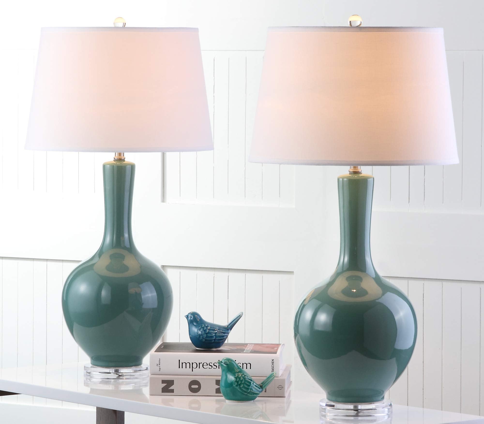 Safavieh Lighting Collection Blanche Gourd Teal And White Table Lamp, Set Of 2