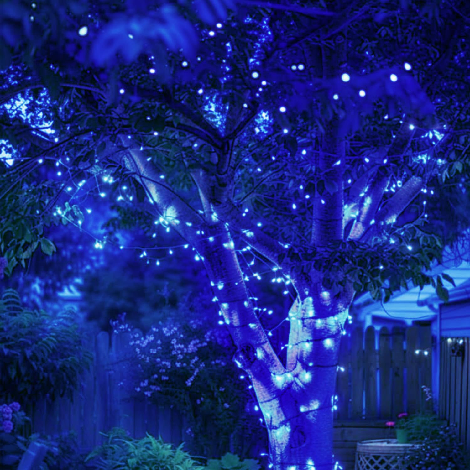 KAQ Solar String Lights 500LED 180FT 2 Pack, IP65 Waterproof, 8 Modes, Blue, Plastic