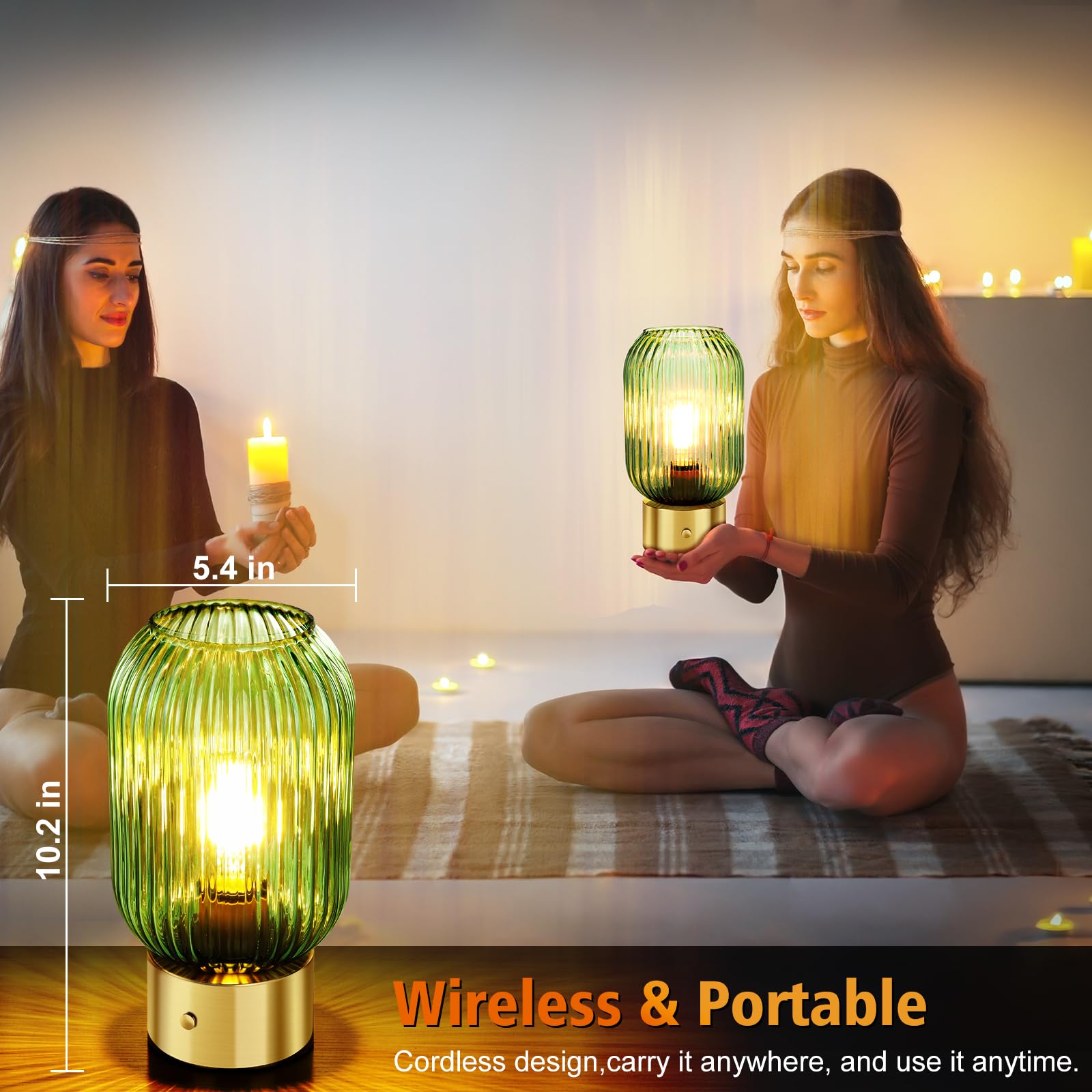 LEDIKON Cordless Table Lamp, Vintage Mid Century Modern, 3-Way Dimmable, Gold, Rechargeable Touch Control, Model RC-MDTBL-02