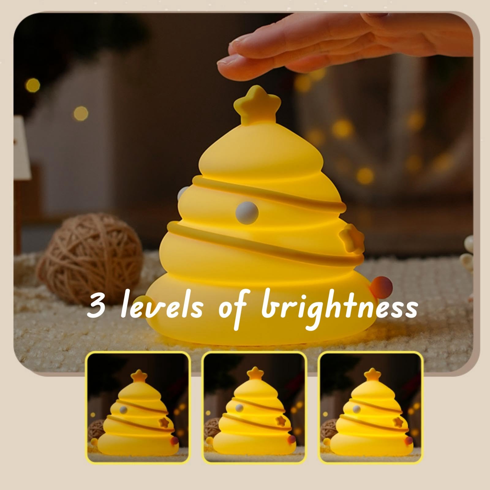 ANGTUO Christmas Tree Light, Christmas Decor Gift, Silicone Night Light, Cute Dimmable and Rechargeable