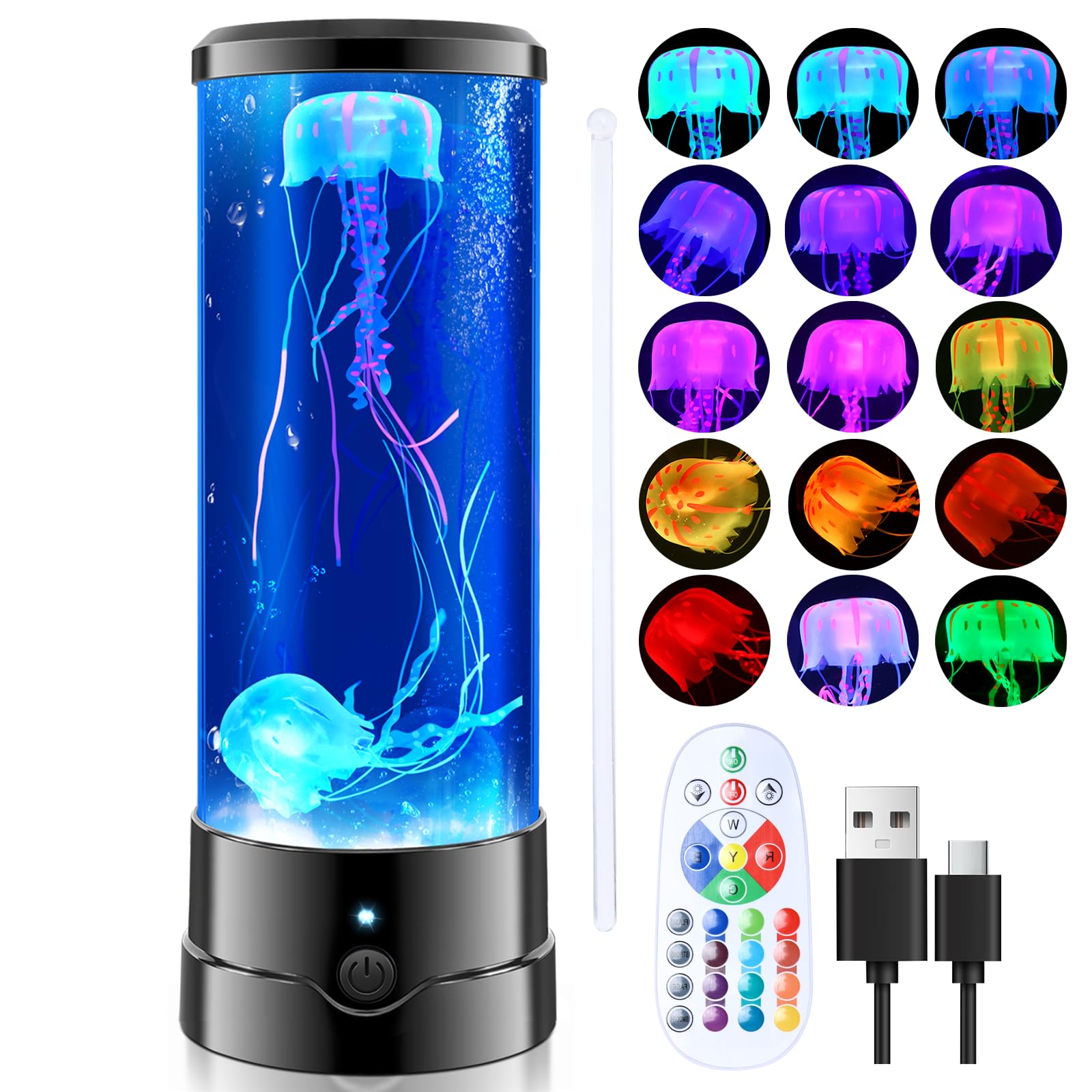 Osuke Jellyfish Lamp, USB Powered Night Light with Remote Control, 17 Colors, Large, Plastic