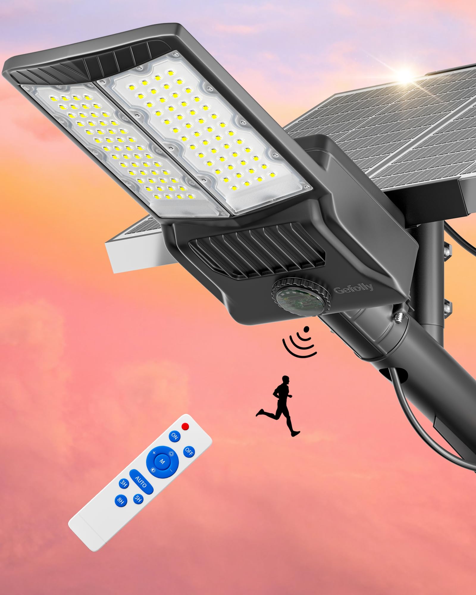 Gefolly SL-10000W Solar Street Lights Outdoor, 600000LM Commercial Parking Lot Light Dusk to Dawn IP67 Waterproof 6500K Security