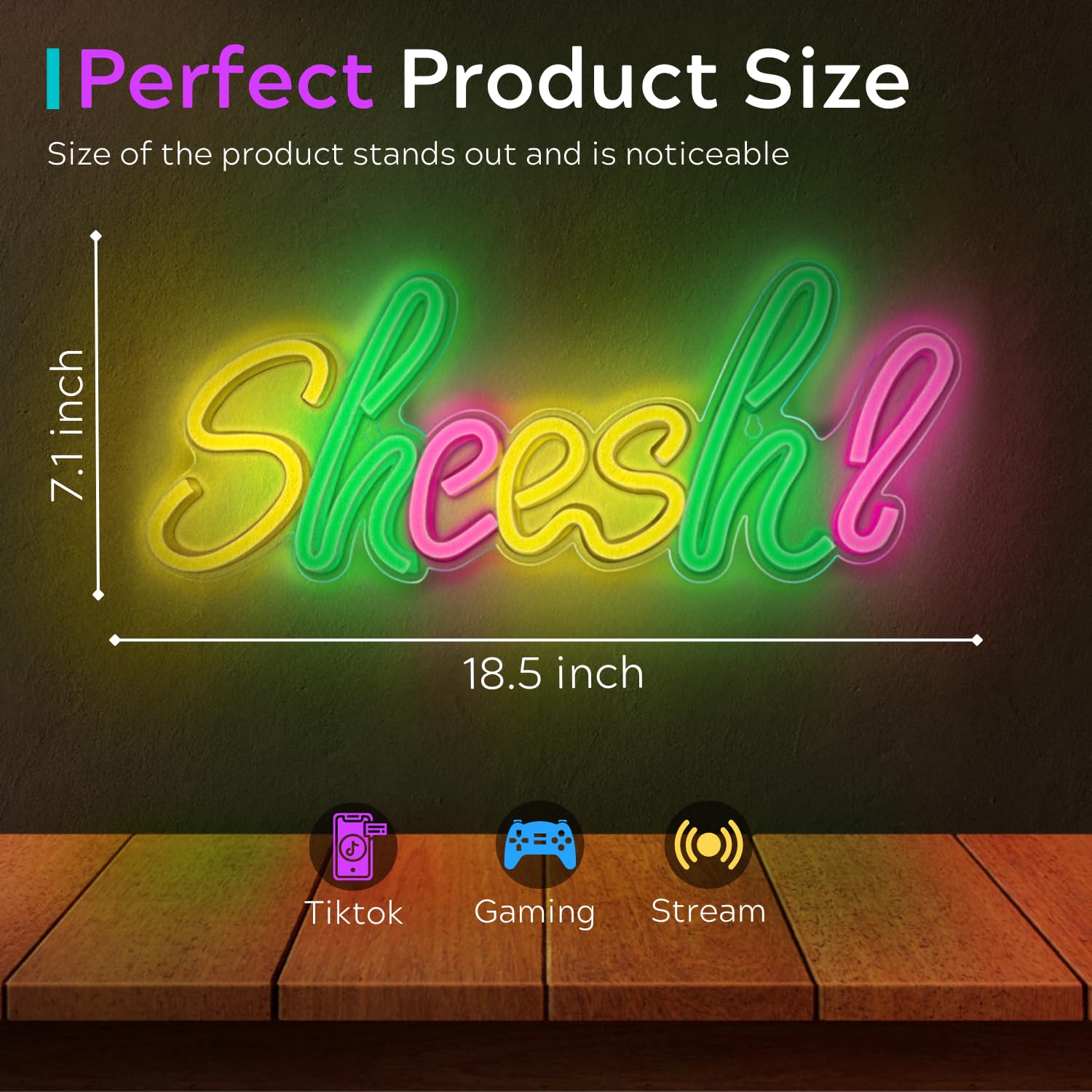 Sheesh Neon Sign - Multi Color LED Neon Light - Tiktok Meme Gaming Room Setup - USB Powered Wall Decor For Bedroom, Livingroom,