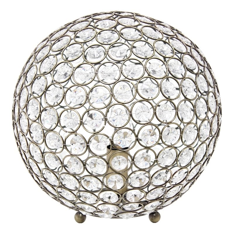 All The Rages Elipse Crystal & Metal Sphere Table Lamp In Antique Brass