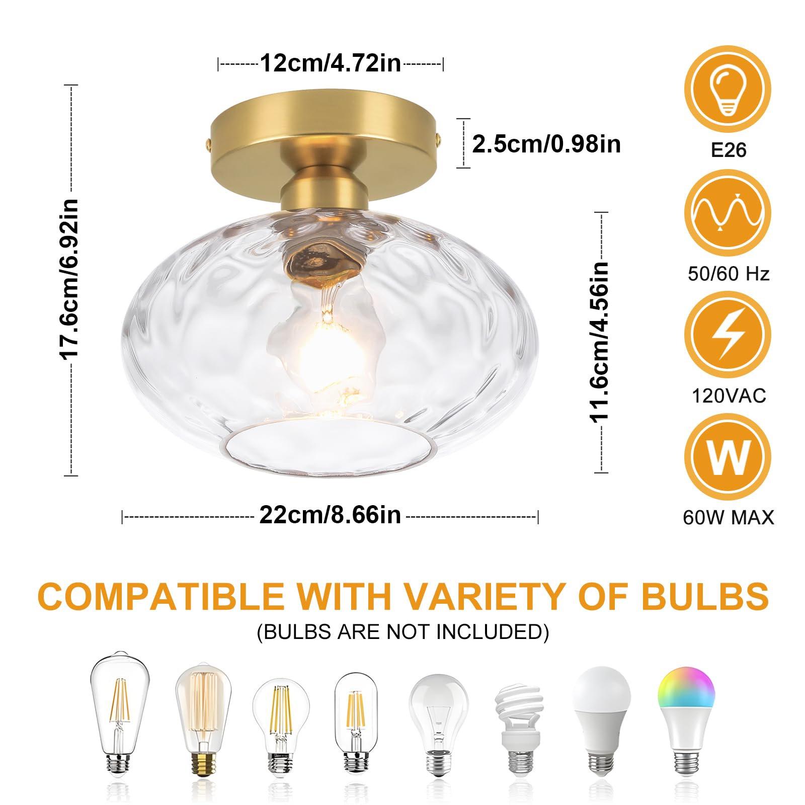 Wilon Semi Flush Mount Ceiling Light - Modern Gold Kitchen Lighting Fixtures Ceiling Hallway Light Fixtures Bedroom Ceiling Ligh