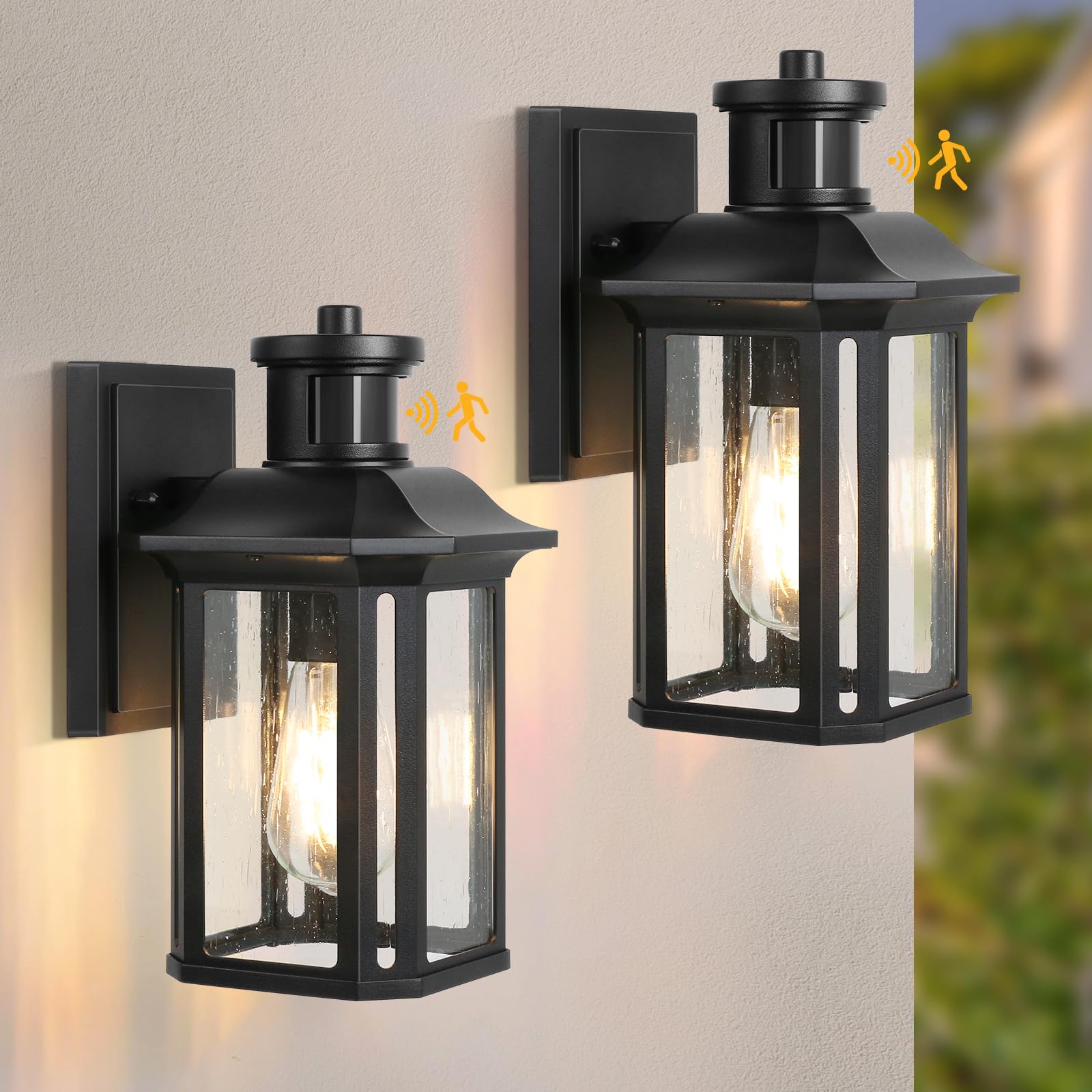2 Pack Motion Sensor Outdoor Wall Lights, Dusk to Dawn Porch Lights with 3 Adjustable Lighting Modes, Waterproof Exterior Light 