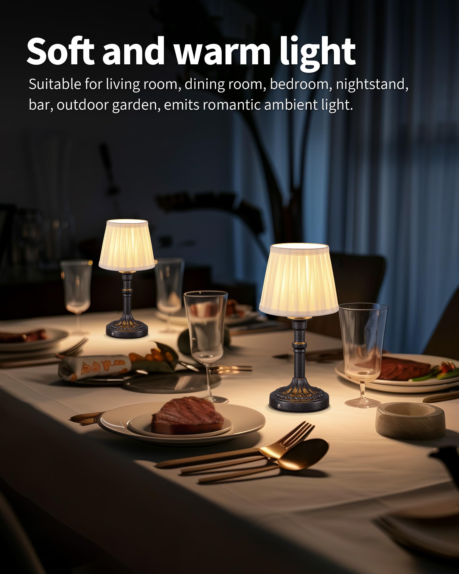 Kdg Cordless Portables Table Lamp Set Of 2, Led Fabric Shade Small Desk Lamps, 5000Mah Battery Powered Lighting, 2700K Stepless Dimmable Light For Living Room, Dining Room, Bedroom, Bedside (Nickel)