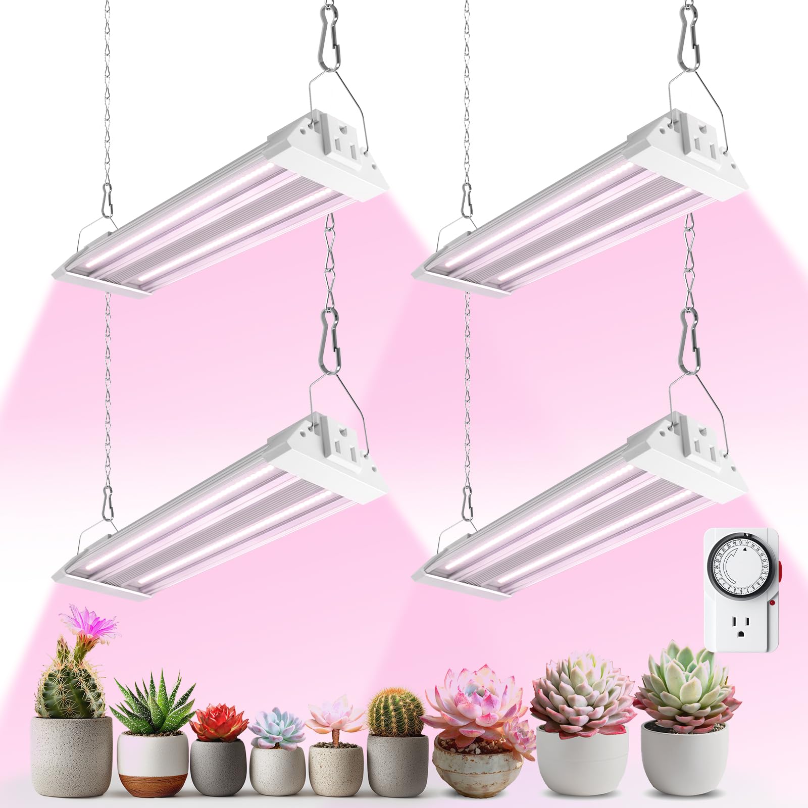 Barrina TX18 1FT Hanging Grow Light  72W(4 x 18W  360W Equivalent)  High PPFD  Full Spectrum  Mechanical Timer  LED Grow Lights for Seed Starting  Vegetable with On/Off Switch  Linkable  4 Packs