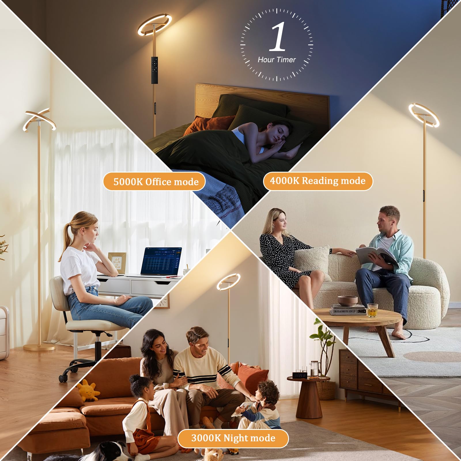 Preeotti Led Gold Floor Lamp - 73.6'' Tall Modern Standing Lamp With 2 Rotatable Lights, Remote & Touch Control, 36W Bright Step