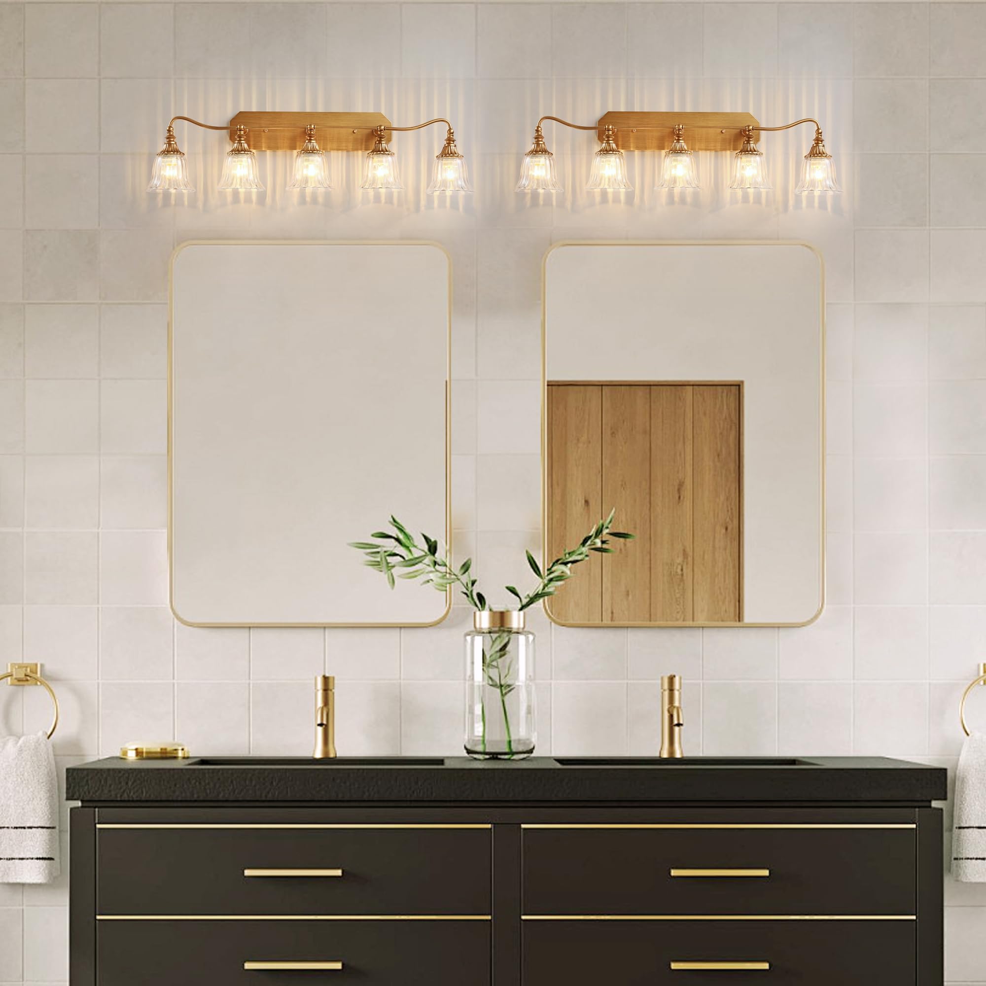 LmnLvn 5-Light Bathroom Vanity Light Fixture, Gold Antique Brass with Crystal Glass Shade, Vintage Style, Model 79942f95-764d-4684-8c61-486