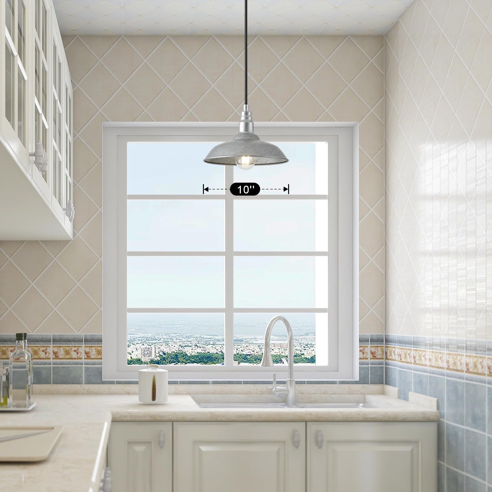 Goalplus 10 Inch Farmhouse Style Pendant Light Galvanized Steel Barn Dome Hanging Lights Indoor Kitchen Light Fixture With Ceili