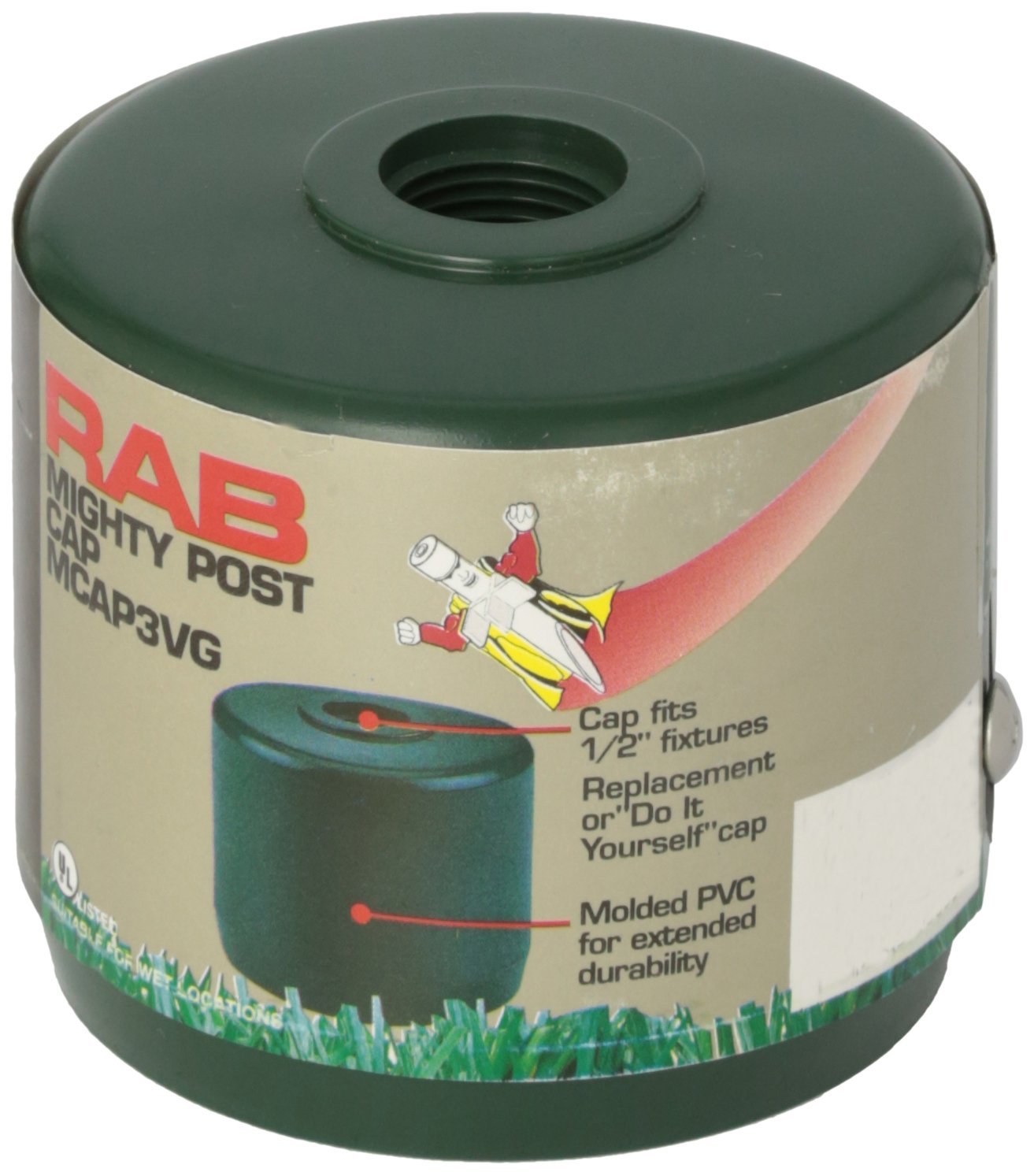Rab Lighting Mcap3Vg Mighty Post Cap For 3'' Pipe, 2-7/8'' Od, Verde Green, Multicolor