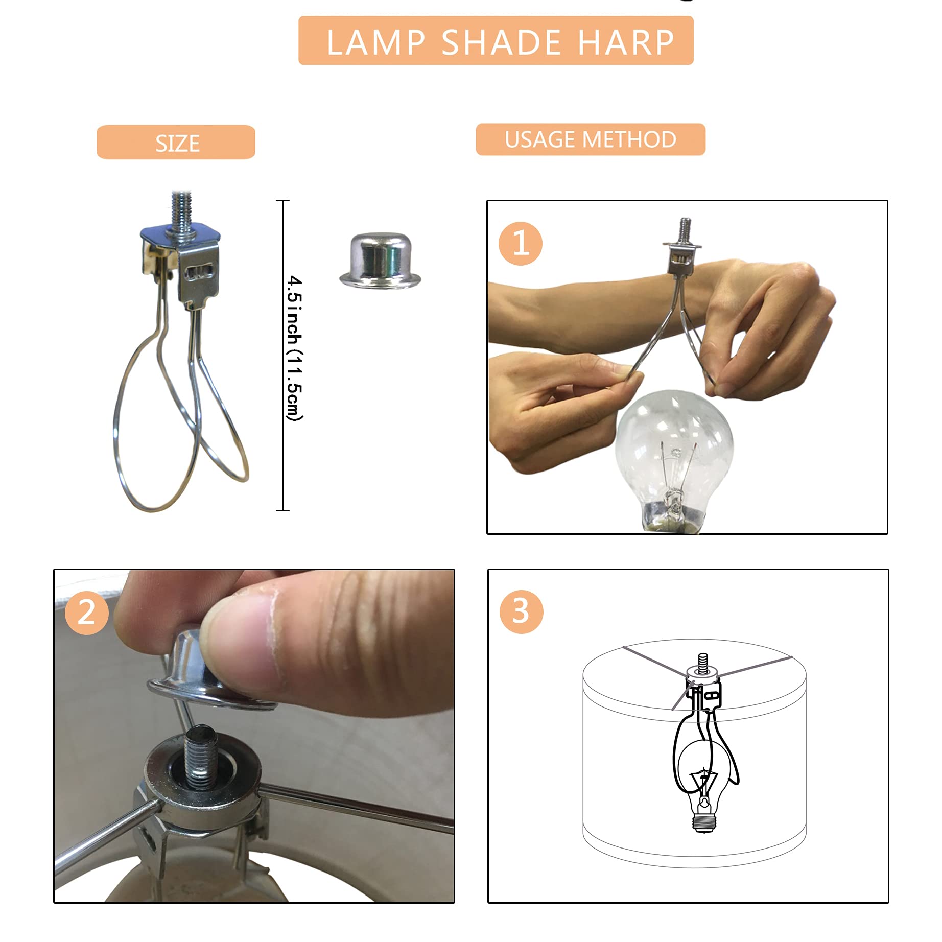 Lamp Shade Light Bulb Clip Adapter,Jnxqwe Clip On Lamp Harp With Shade Attaching Finial Top,Lamp Cap Harp For Supporting Lamp Sh