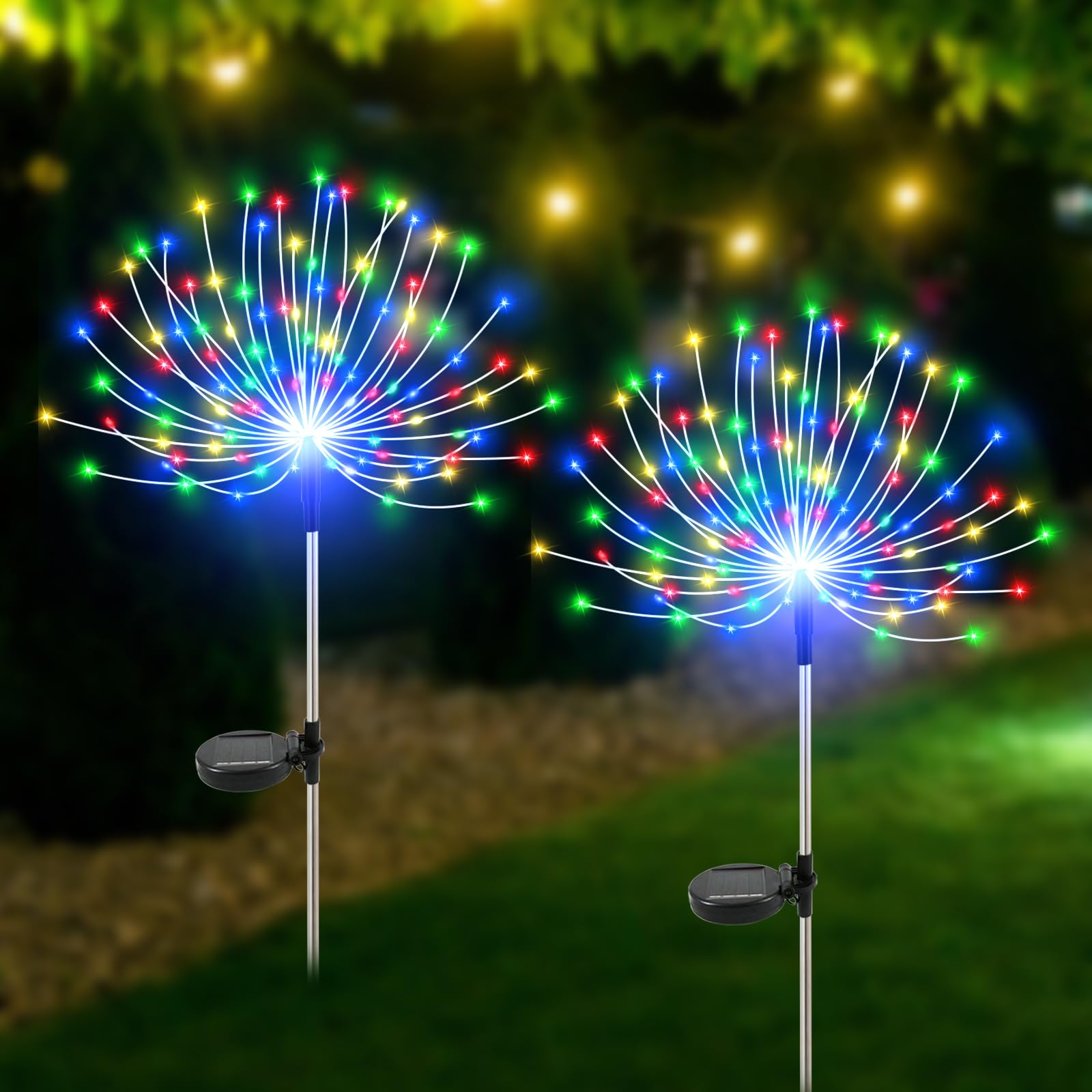 Slyuexu Solar Garden Lights Outdoor Waterproof, 2 Pack 120 Led Solar Firework Lights Decorative Garden Décor Outside For Flowerbed Pathway Party Christmas Decorations, Multicolor