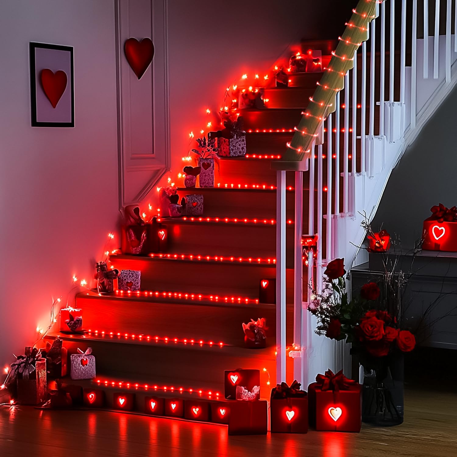 Jmexsuss 200 Led Red Rope Lights For Valentines, Red Christmas Lights Indoor Outdoor Waterproof, 66 Ft Valentines String Lights Plug In For Bedroom Christmas Tree Porch Garden Decoration
