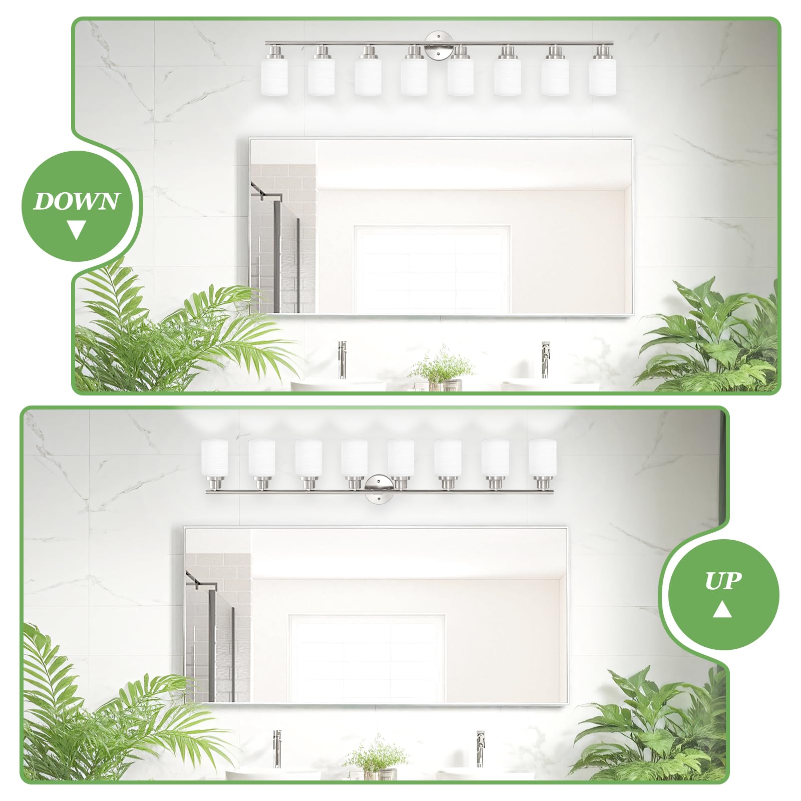 Guliaofo 8-Light Bathroom Vanity Lights, Brushed Nickel Vanity Light Fixture, Modern Bathroom Light Over Mirror, Nickel Vanity L