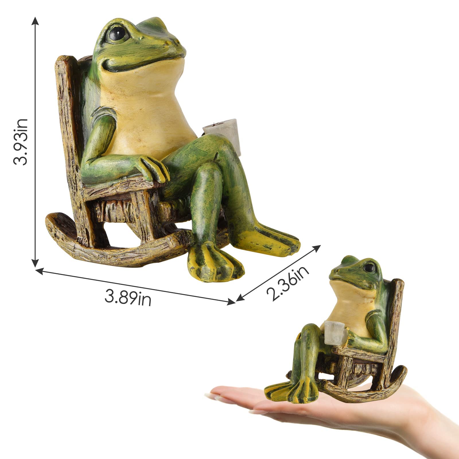 Foxmis Miniature Frog Garden Statue Home Easter Gifts Decorations Fairy Garden Accessories Outdoor Lights Solar Garden Frog Decor Art Housewarming Gift For Patio,Yard,Lawn Ornament,3.89&quot;X2.36&quot;X3.93