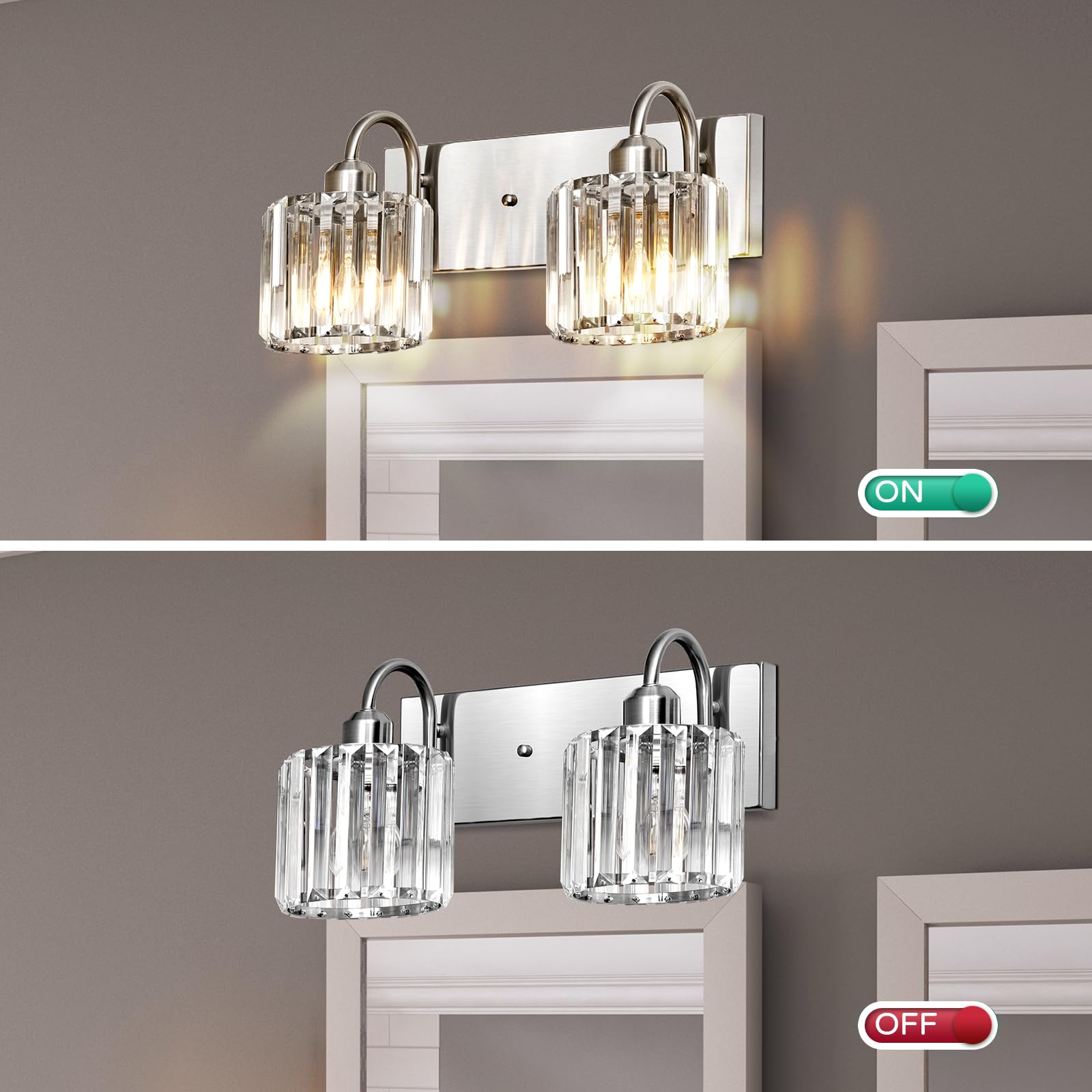 Valytime Bathroom Vanity Light, 2-Light, Brushed Nickel, Dimmable, E26 Socket, 13.78x7.09x8.28 inches, Model 790832