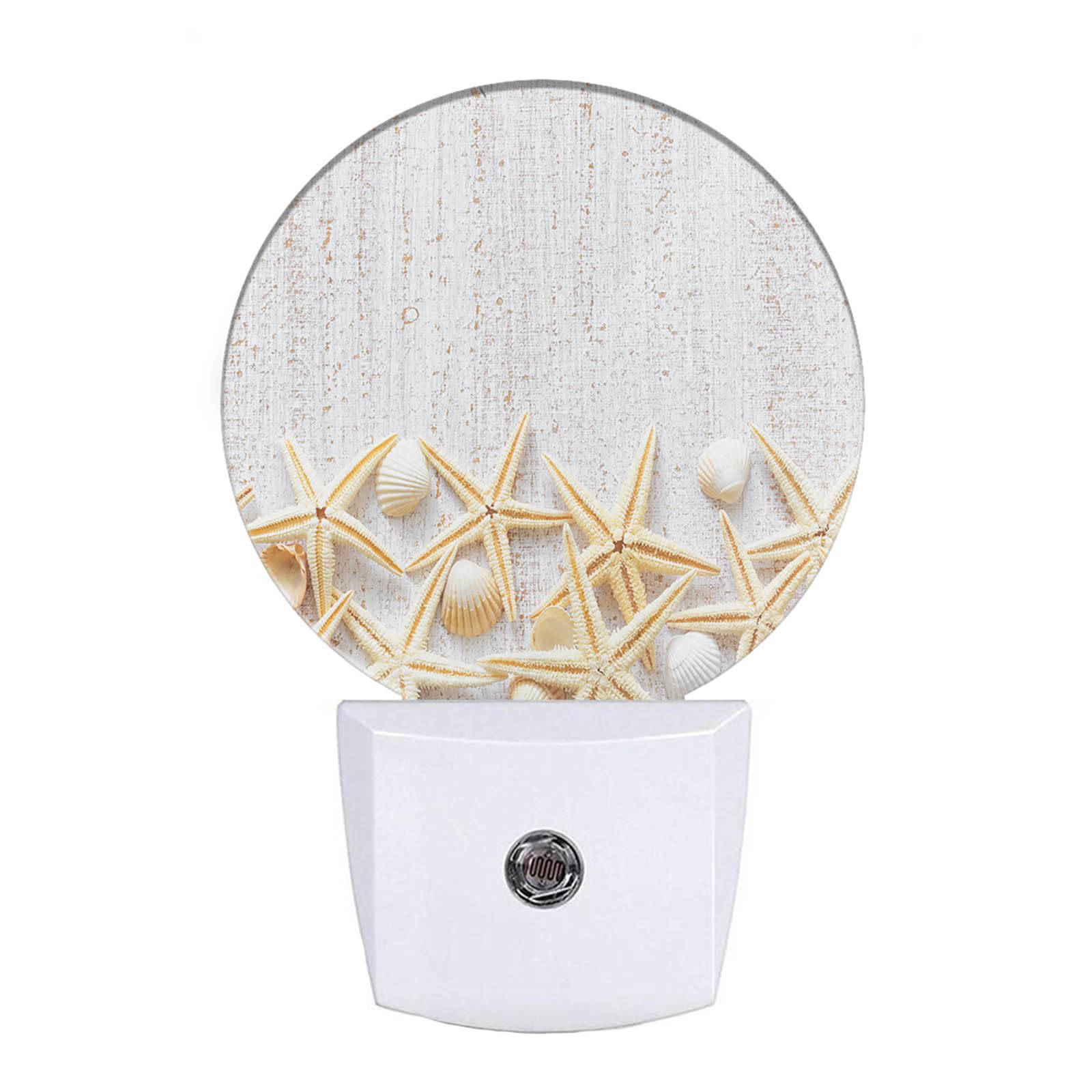 EKOBLA Summer Night Light Sea Shells on White Wood Plank Coastal Night Lights Plug into Wall for Home Bedroom Bathroom Farmhouse