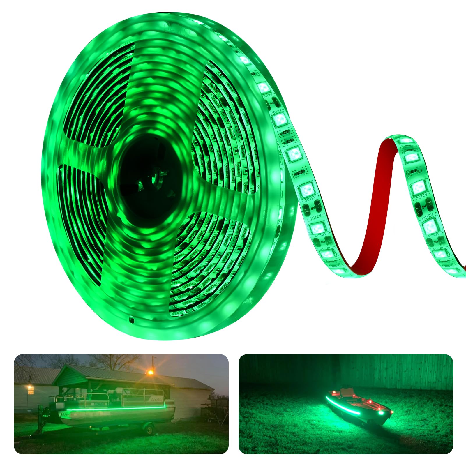 JUIOHAKY 25ft Boat Lights for Night Fishing Marine LED Band Lights 12V Waterproof  Interior Light Deck Light for Pontoon  Kayak  Jon Boats  Bass Boat  Fishing Boats (Green)