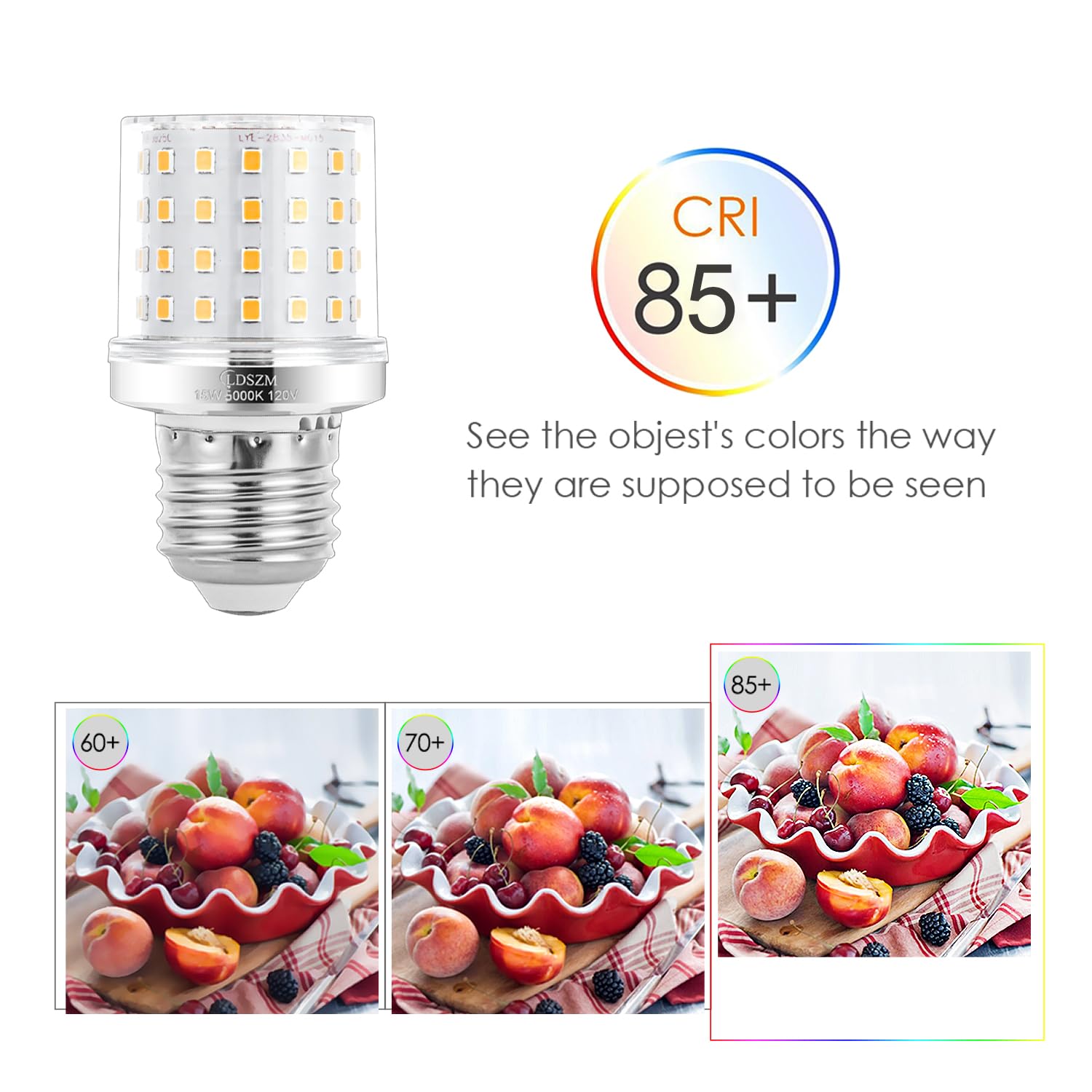 LDSZM LED Light Bulb A15/G45, 15W 1200lm, Daylight 5000K, E26/E27 Base, Non-Dimmable, Pack of